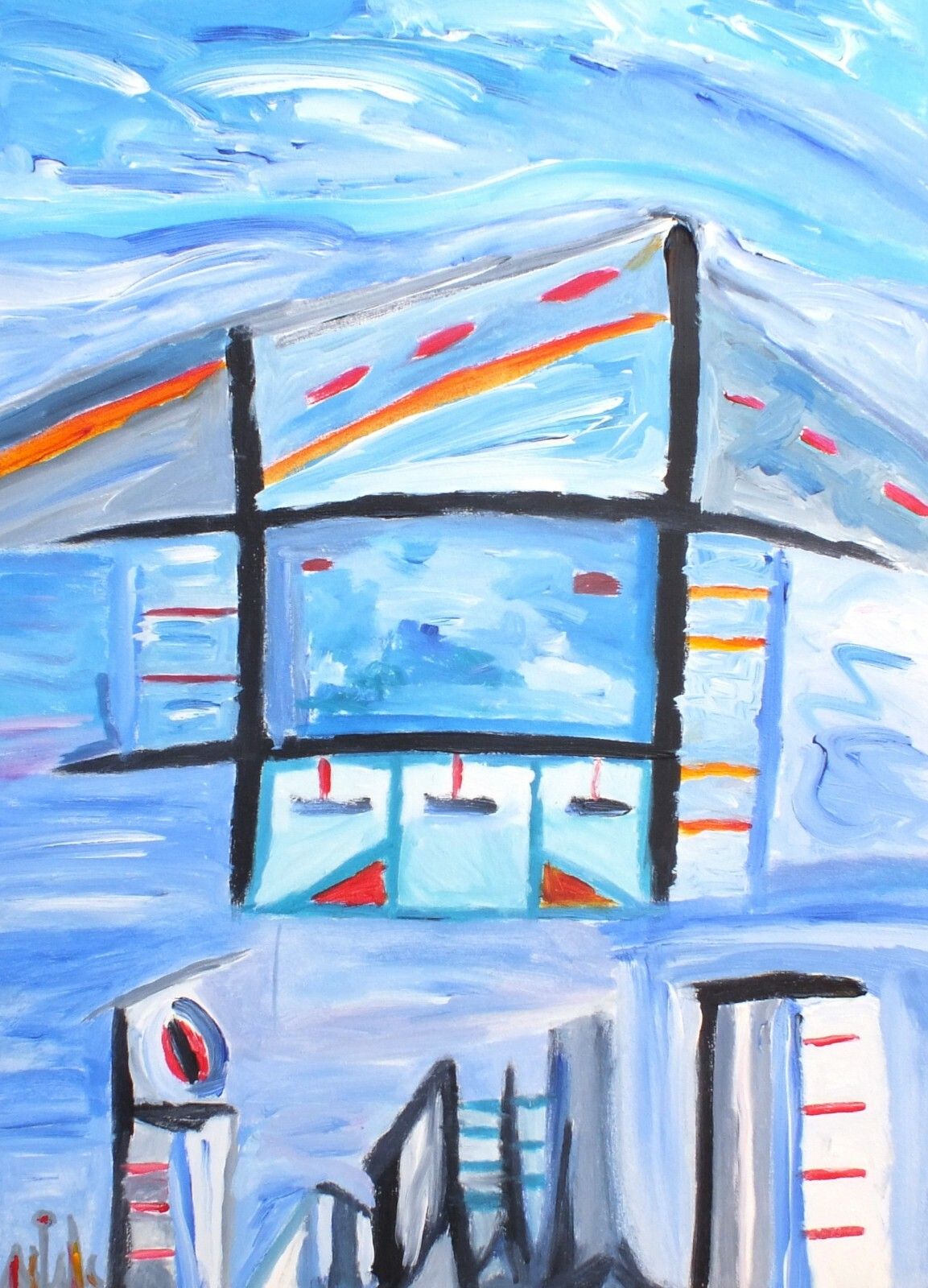 Large Framed Original Abstract Cityscape Painting Urban Dreams Fraser J Lucas photo furniture