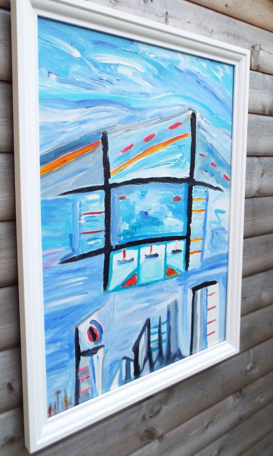 Large Framed Original Abstract Cityscape Painting Urban Dreams Fraser J Lucas photo vinterior