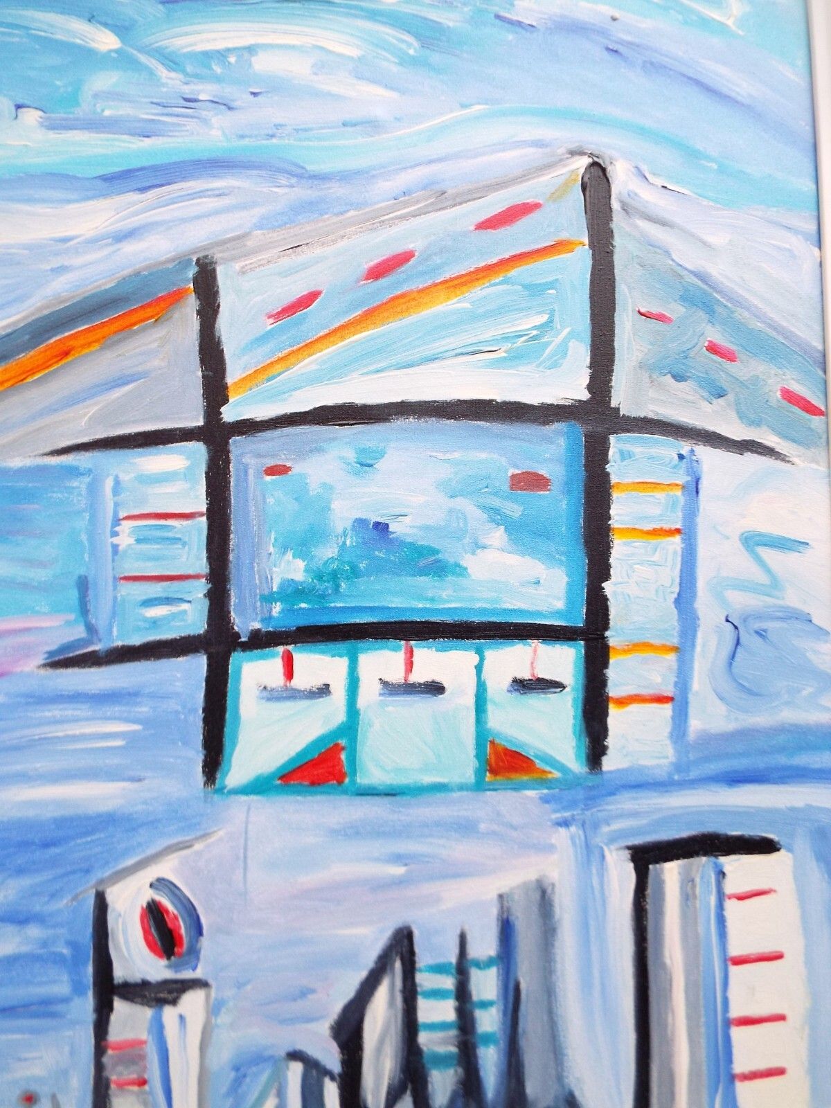 Large Framed Original Abstract Cityscape Painting Urban Dreams Fraser J Lucas photo vintage