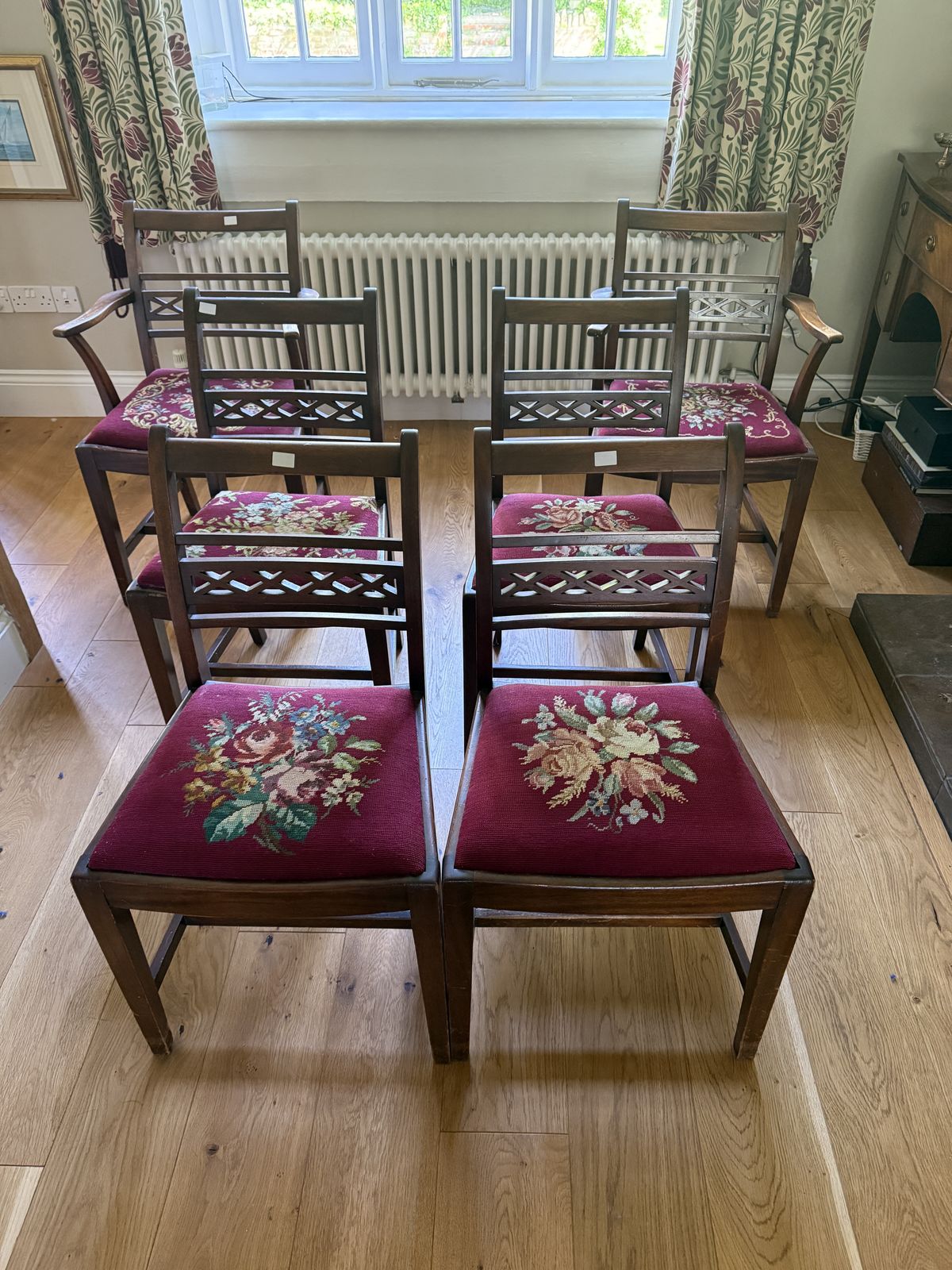 Set Of 6 Regency Mahogany Dining Chairs With Hand Stitched Tapestry Seats – C.1830 photo for sale