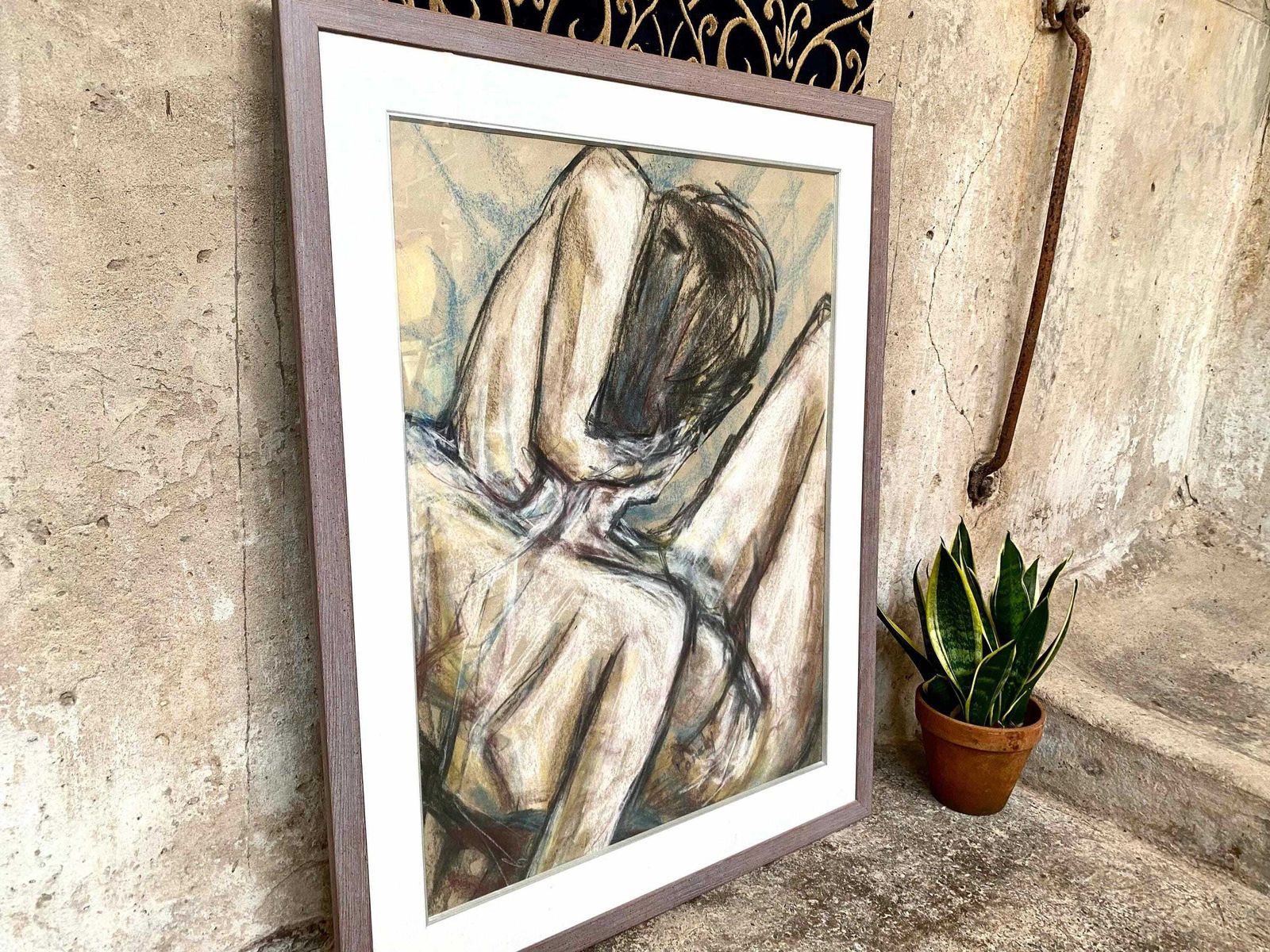 Large Framed Figurative Pastel On Paper   Signed Pembrokeshire Artist Susan Pomery photo 250.0