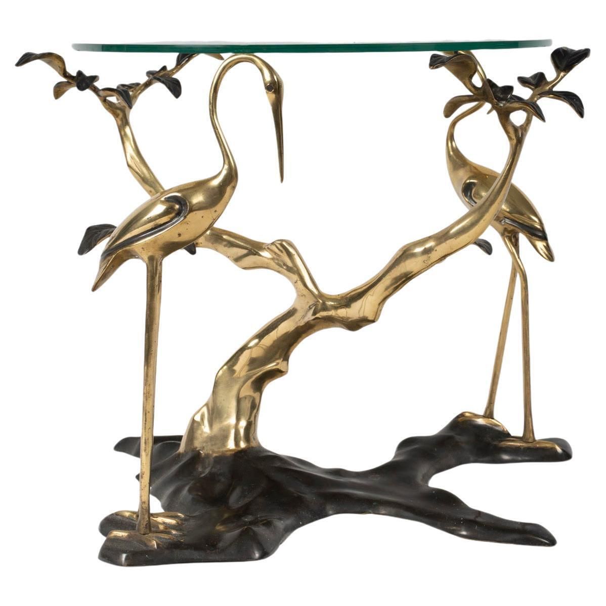 Coffee Table, End Of Sofa In Patinated And Gilded Bronze, Flamingo Design.