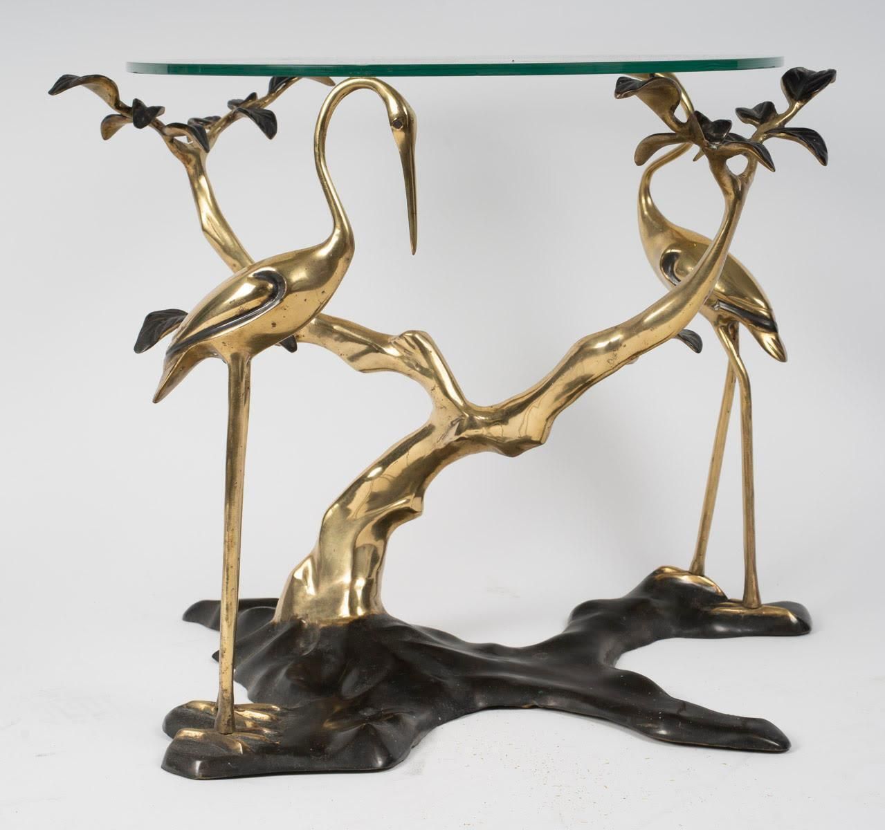Coffee Table, End Of Sofa In Patinated And Gilded Bronze, Flamingo Design. photo vintage