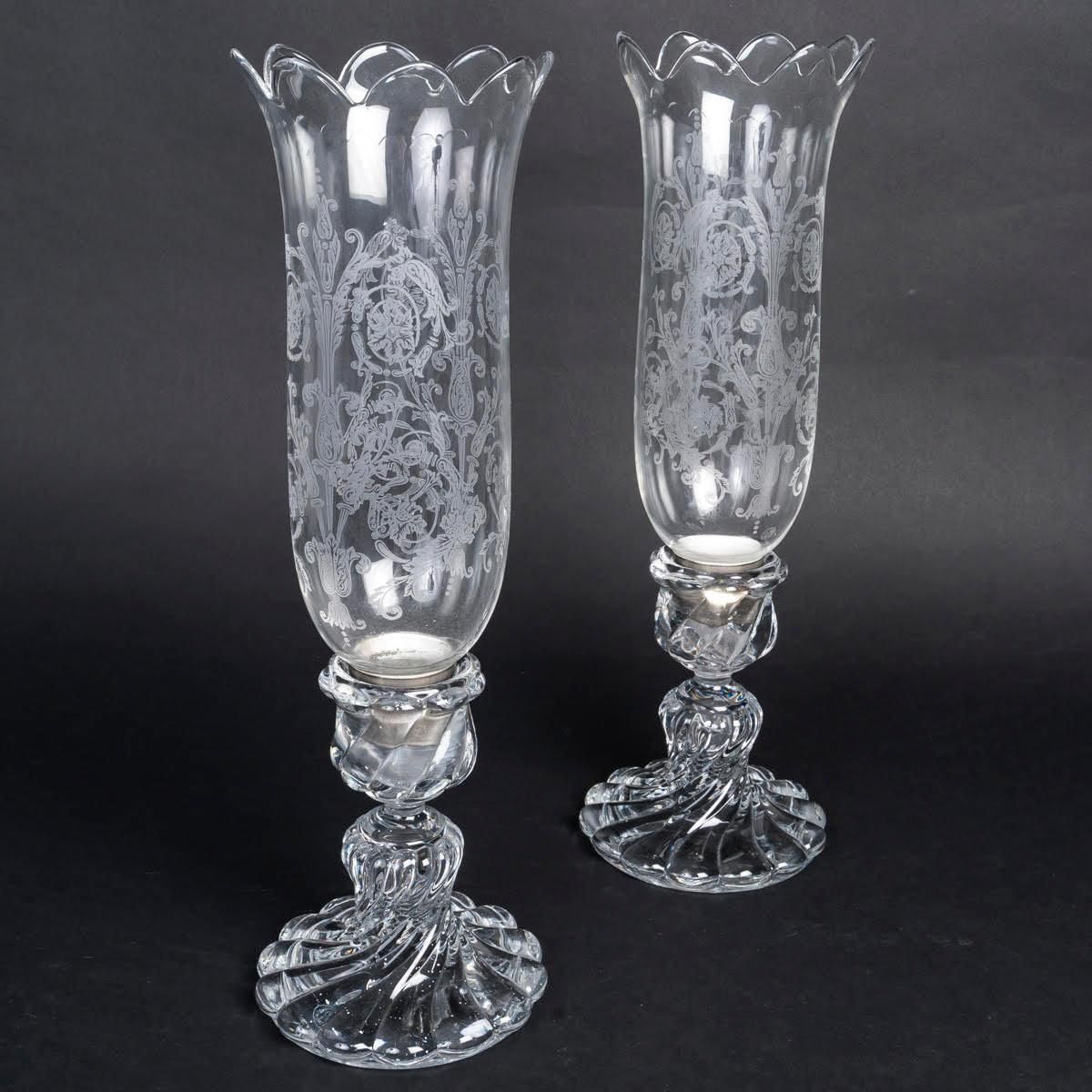 Pair Of Baccarat Crystal Candle Holders, Early 20th Century, Napoleon III Style. photo for sale