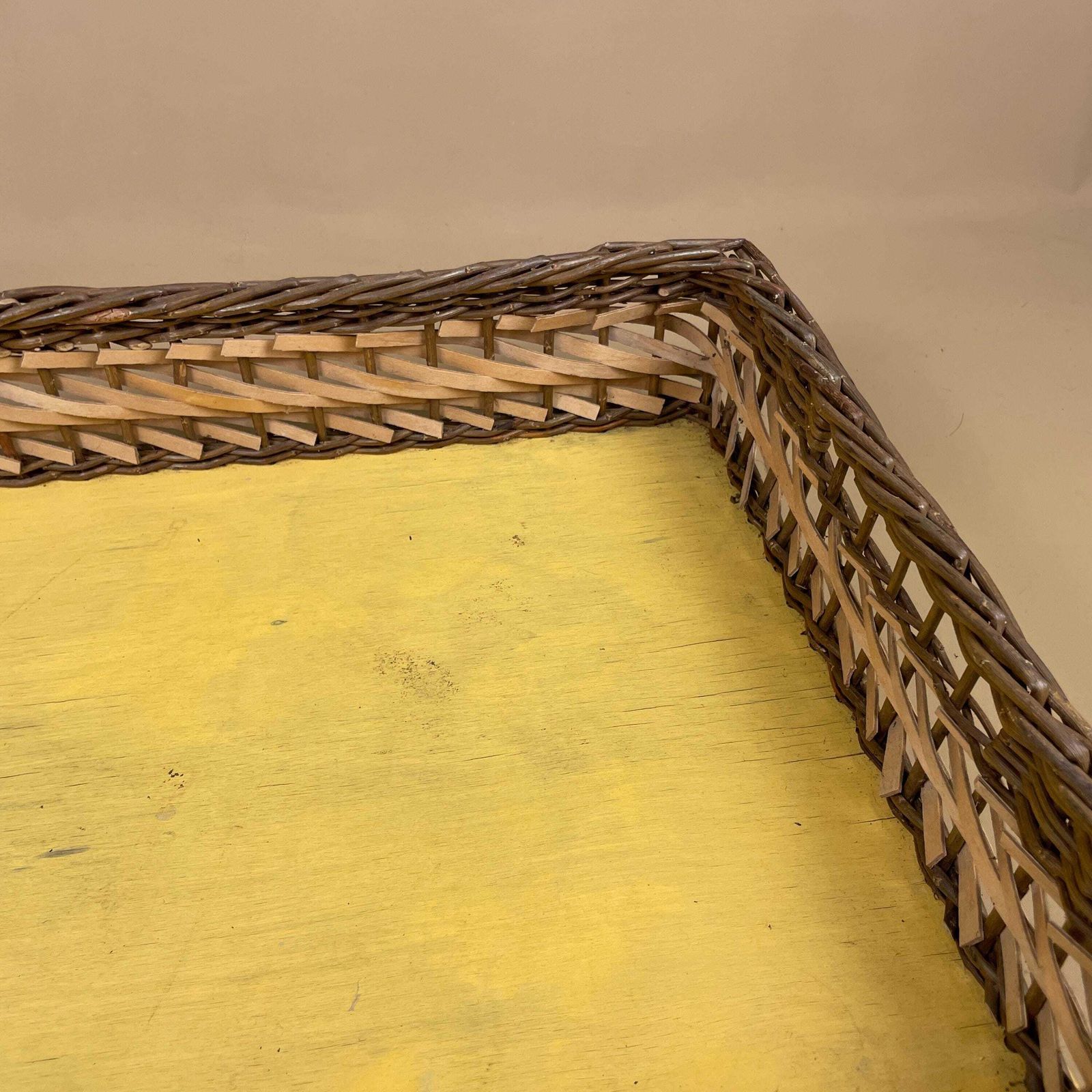 Funky Multicolour Storage Basket Rectangle Tray Woven Wicker Yellow Retro Vintage Boho Crafts photo vinterior