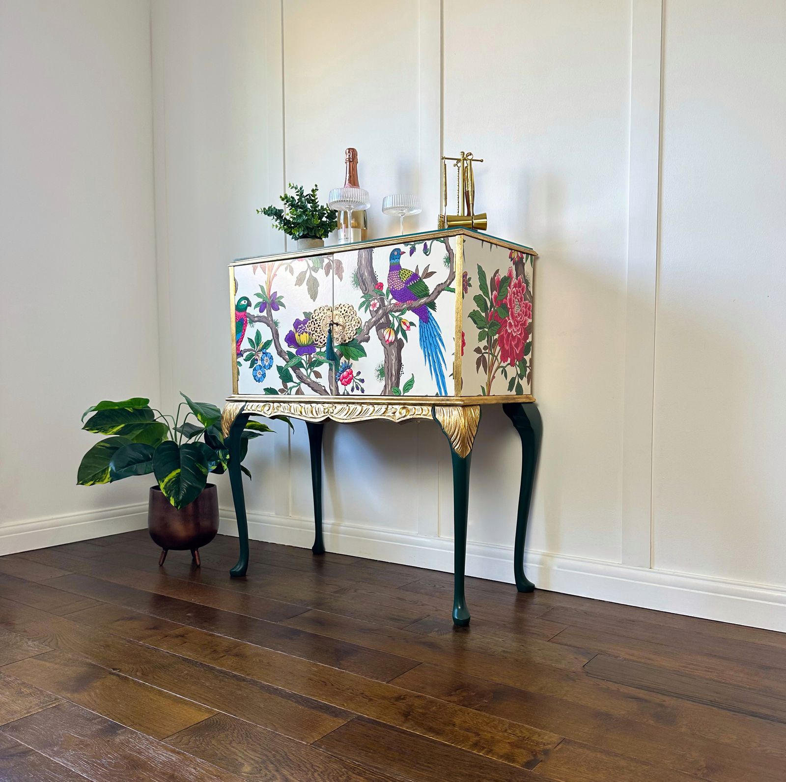 Queen Anne Style Drinks Cabinet With  Fontainebleau Depicted Luxury Decoupage photo for sale