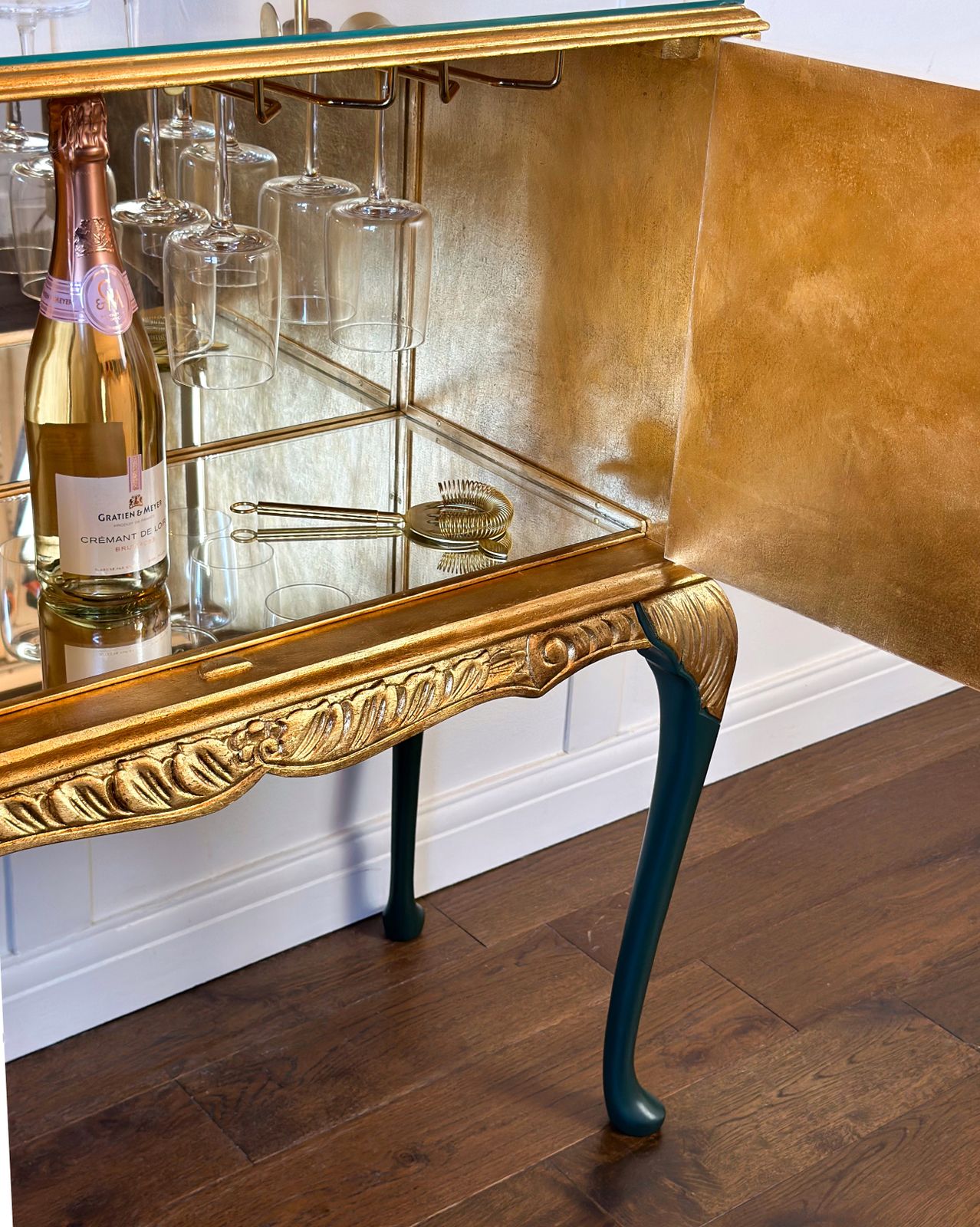 photo for sale Queen Anne Style Drinks Cabinet With  Fontainebleau Depicted Luxury Decoupage