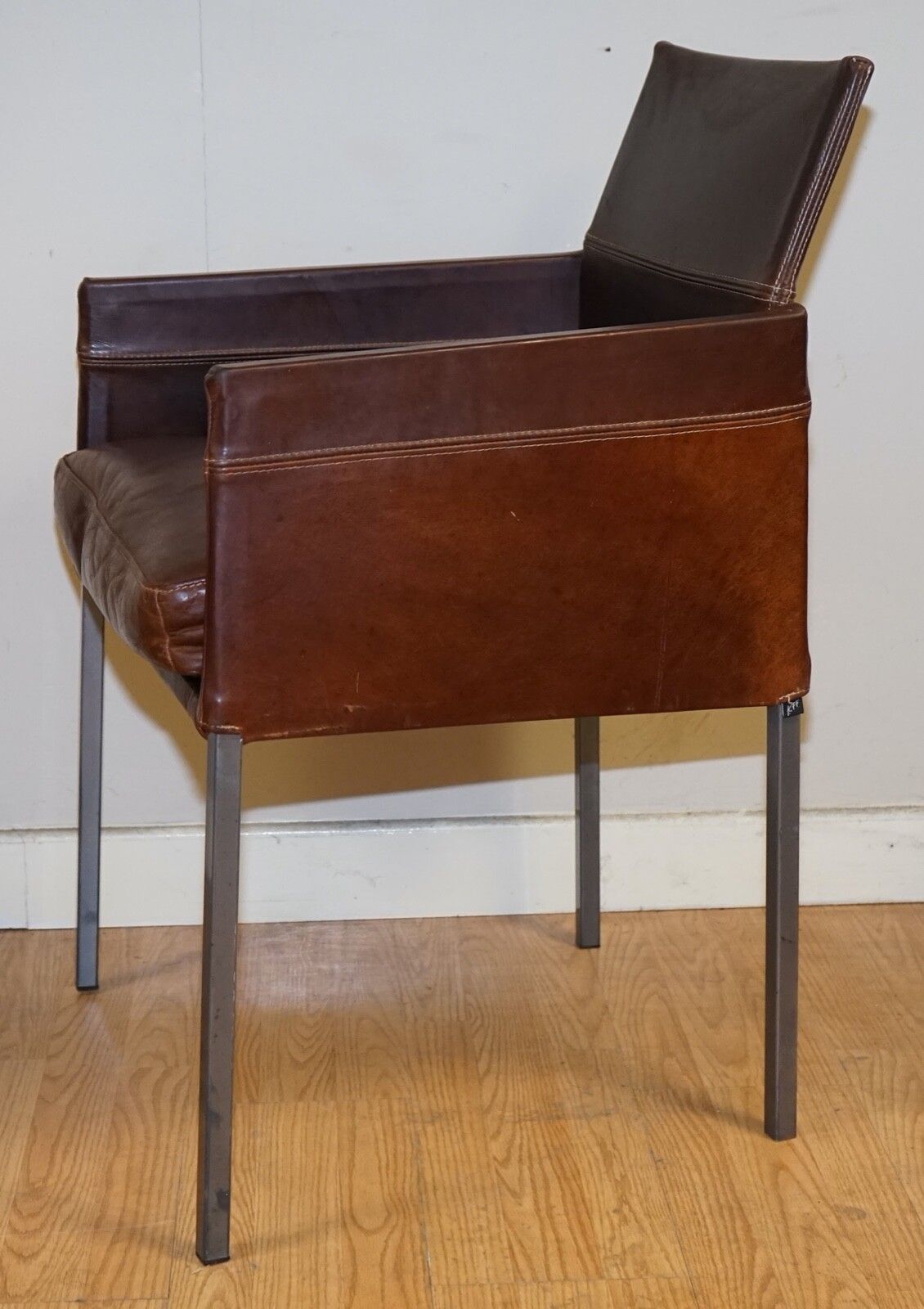 Vintage Brown Leather And Steel Texas Dining Chair By Karl Friedrich Förster photo vinterior