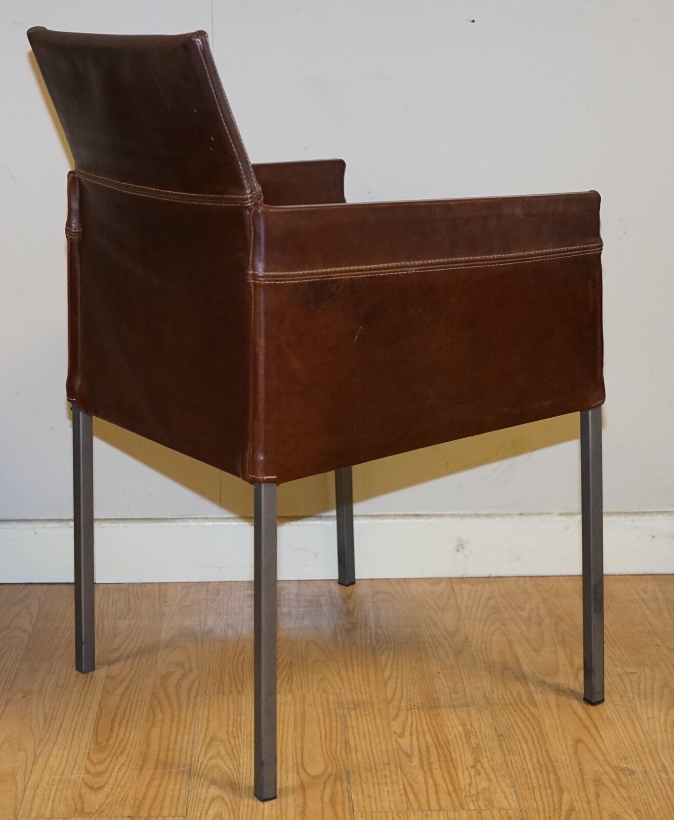 Vintage Brown Leather And Steel Texas Dining Chair By Karl Friedrich Förster photo buy