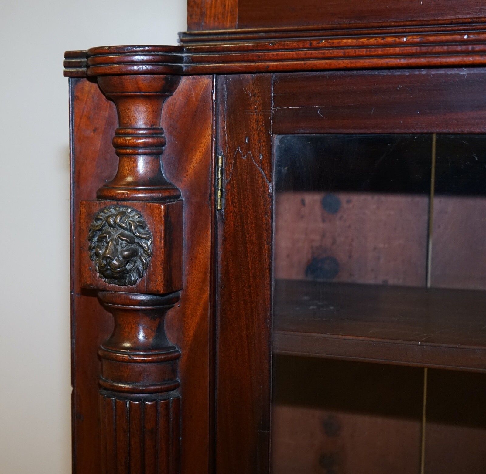 Victorian Mahogany Bookcase With Lion Mask Claw Feet Glazed Doors photo Furniture