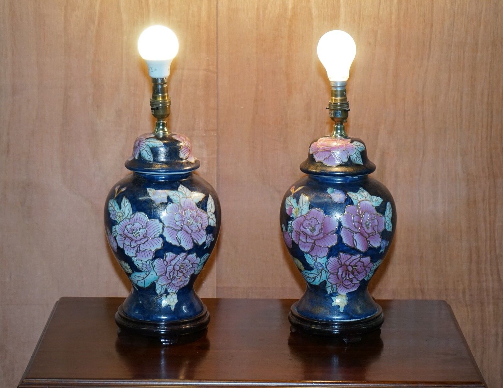 Navy Blue Lamp Stand With Floral Artwork photo furniture