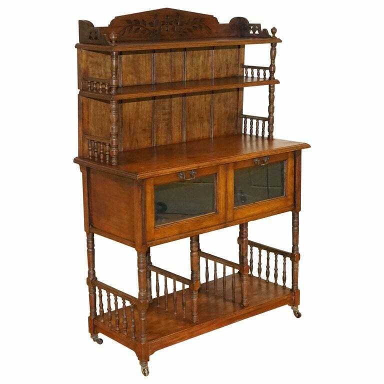 Victoria Regina Stamped Hallway Whatnot Sideboard Glazed Door Porcelain Castors
