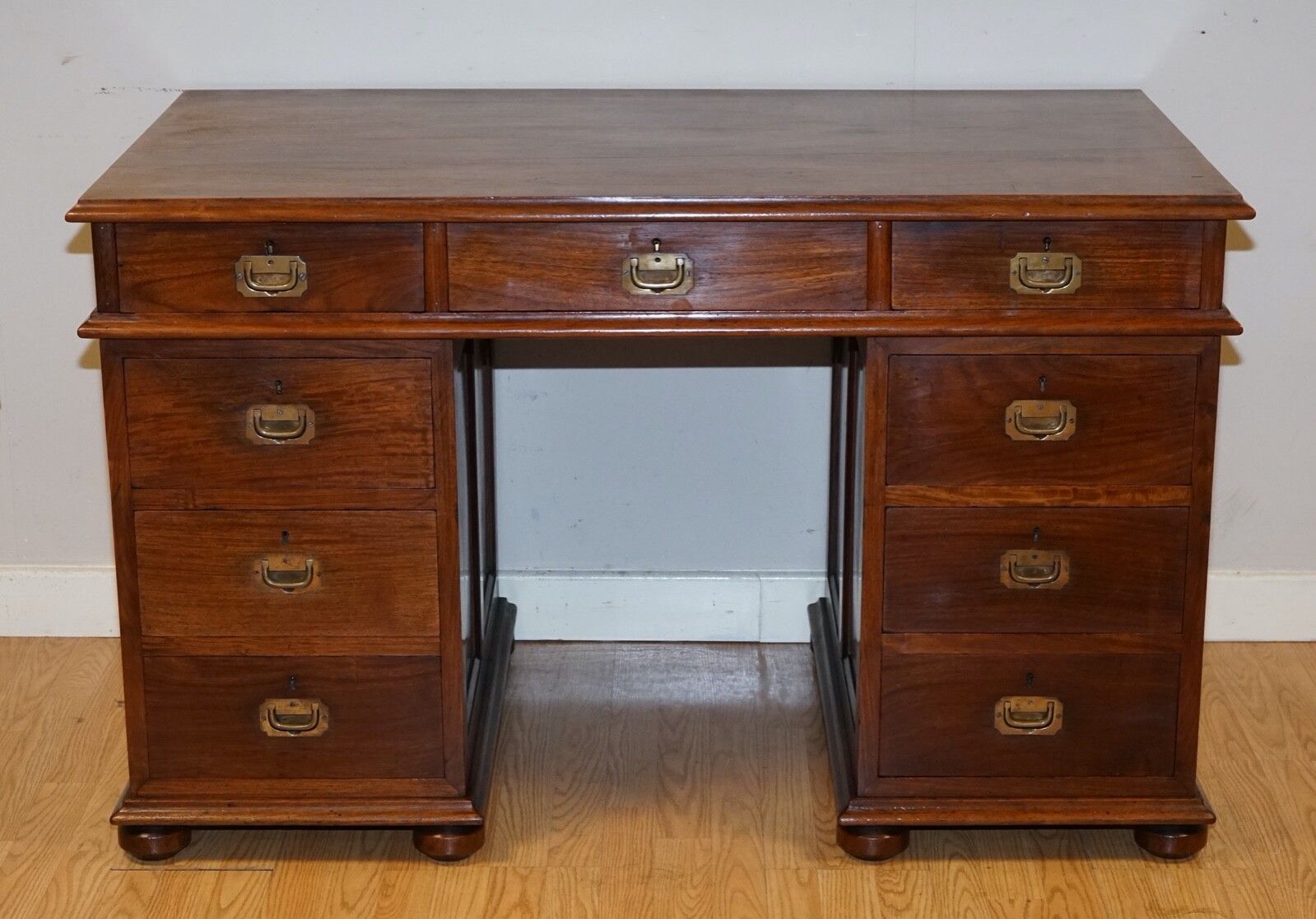 Antique Rare Circa 1880 Victoria Regina Military Campaign Pedestal Desk photo for sale