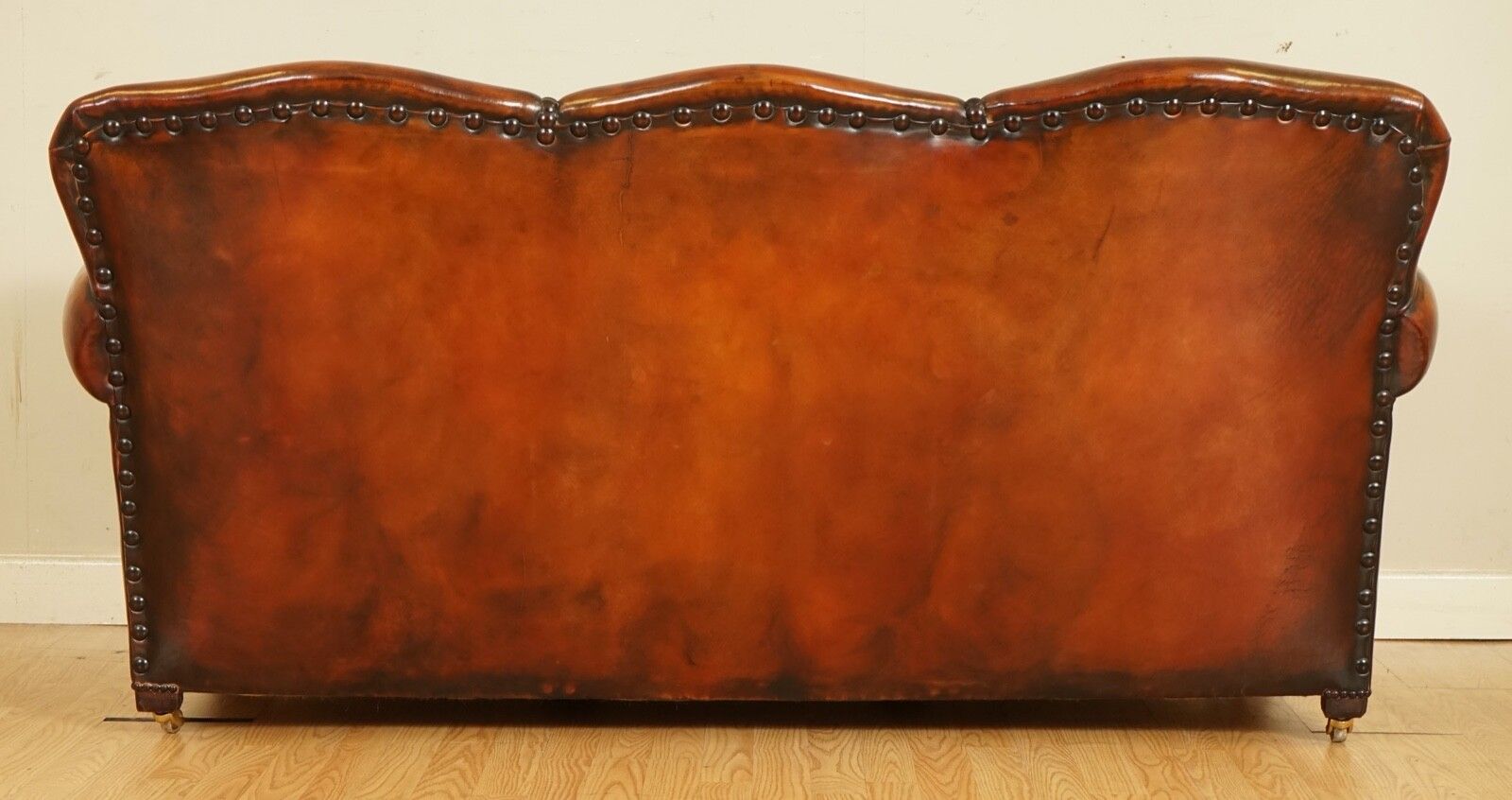 6500.0 Fully Restored Hand Dyed Whisky Brown Edwardian Sofa With Feather Filled Cushion photo