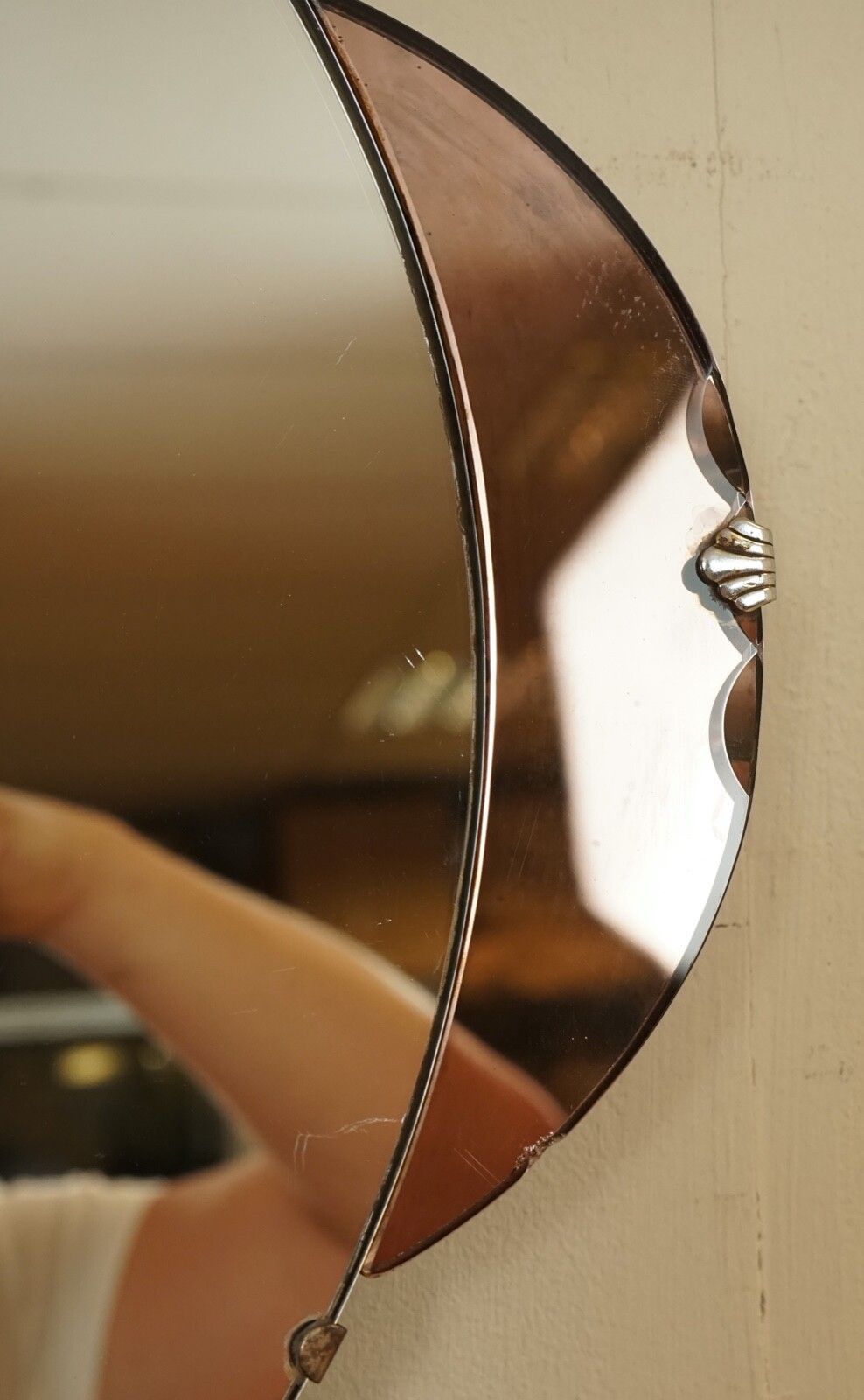 Stunning 1930's Amber/Peach In Shape Of A Flower Bevelled Mirror photo vinterior