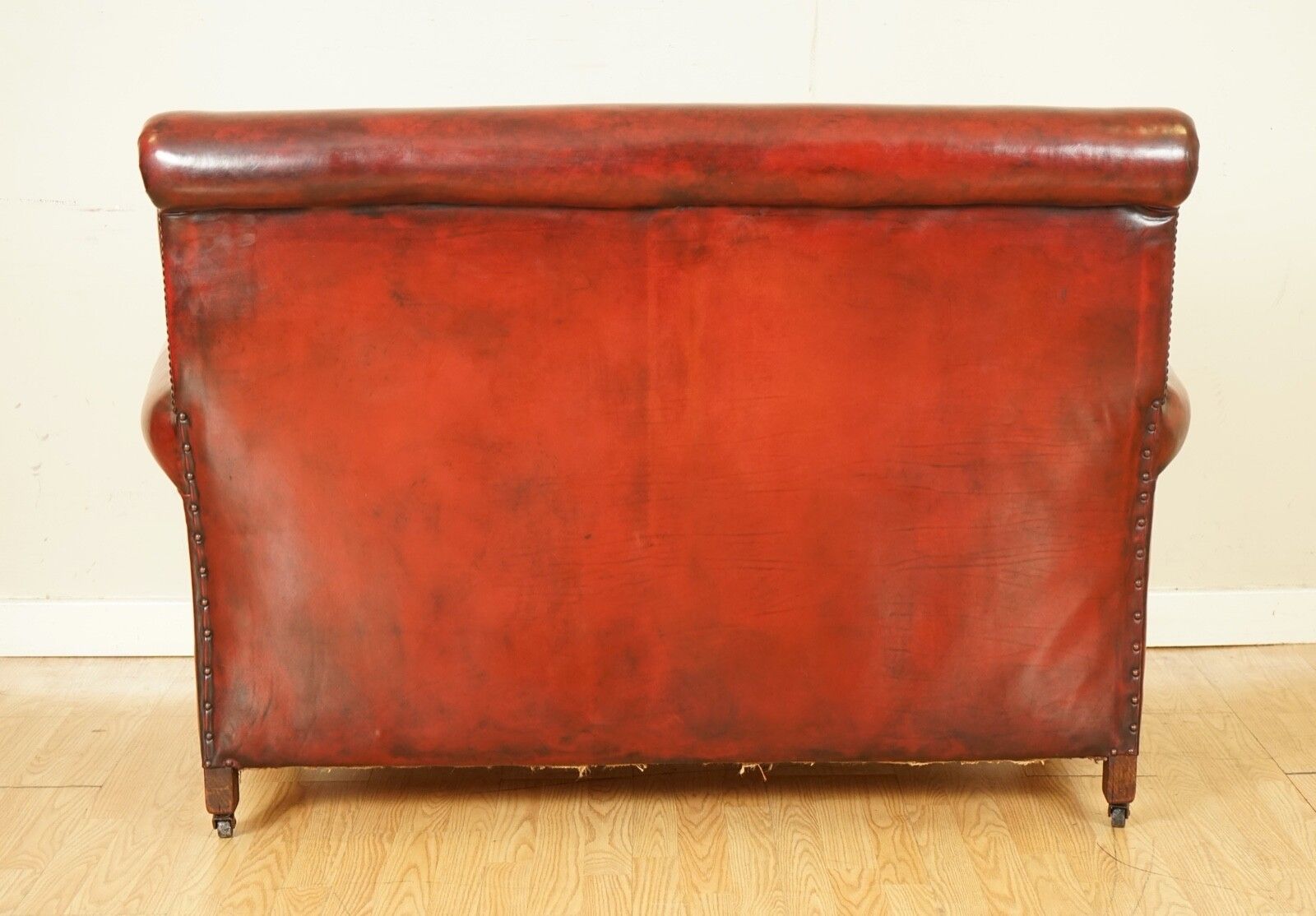 4500.0 Stunning Victorian Burgundy Gentleman's Club Hand Dyed Leather Sofa photo