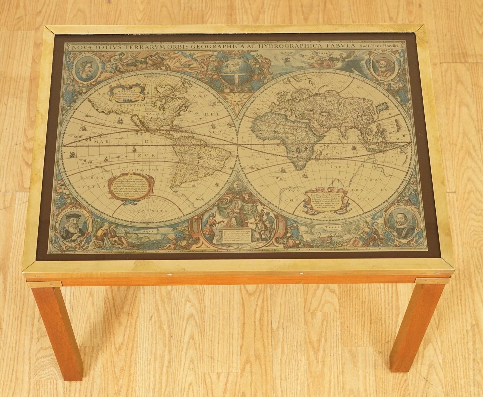 Stunning Coffee & Side Table Nest Of Tables Military Campaign With World Maps photo vinterior