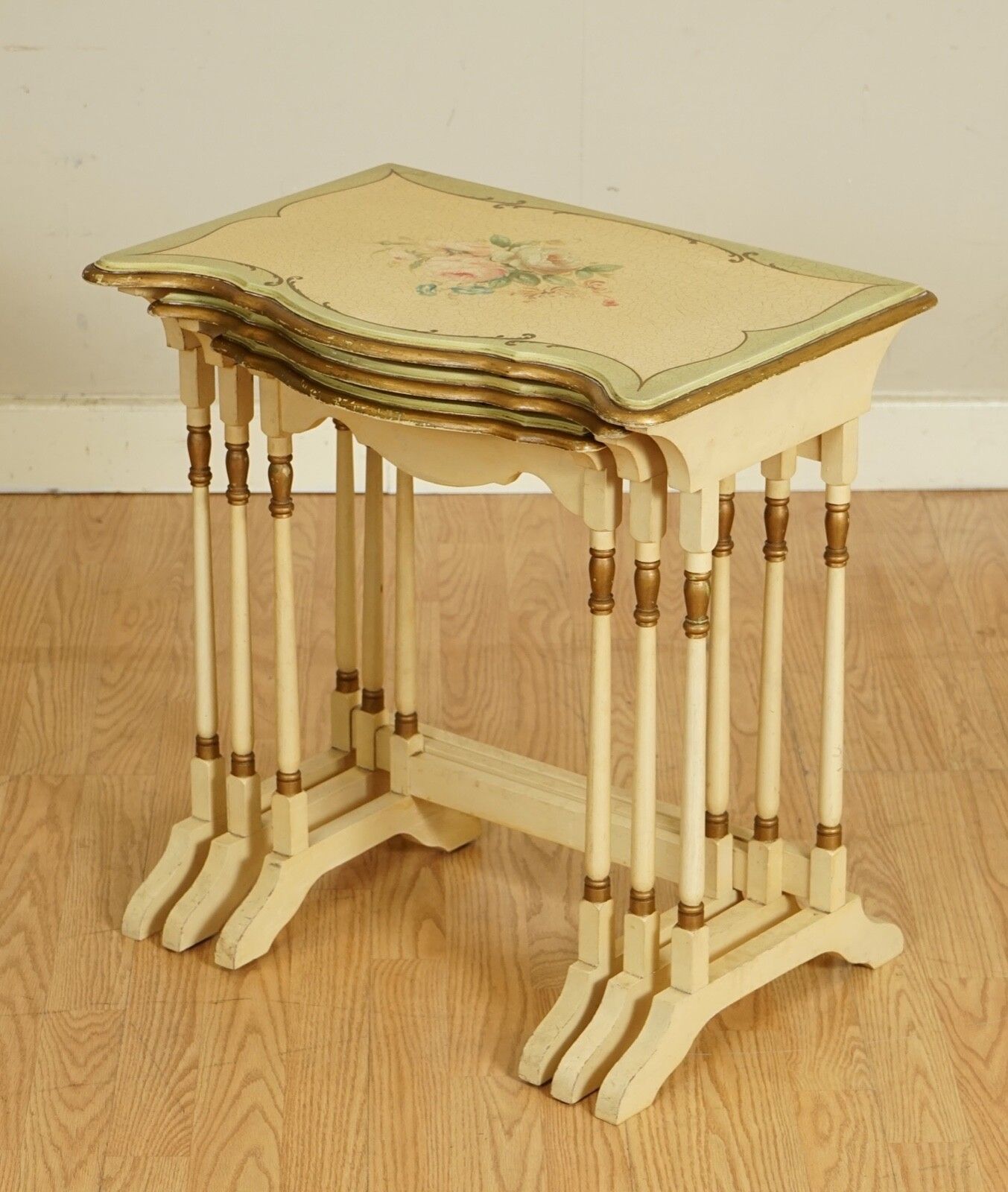 Vintage French Hand Painted Floral Nest Of Tables photo for sale