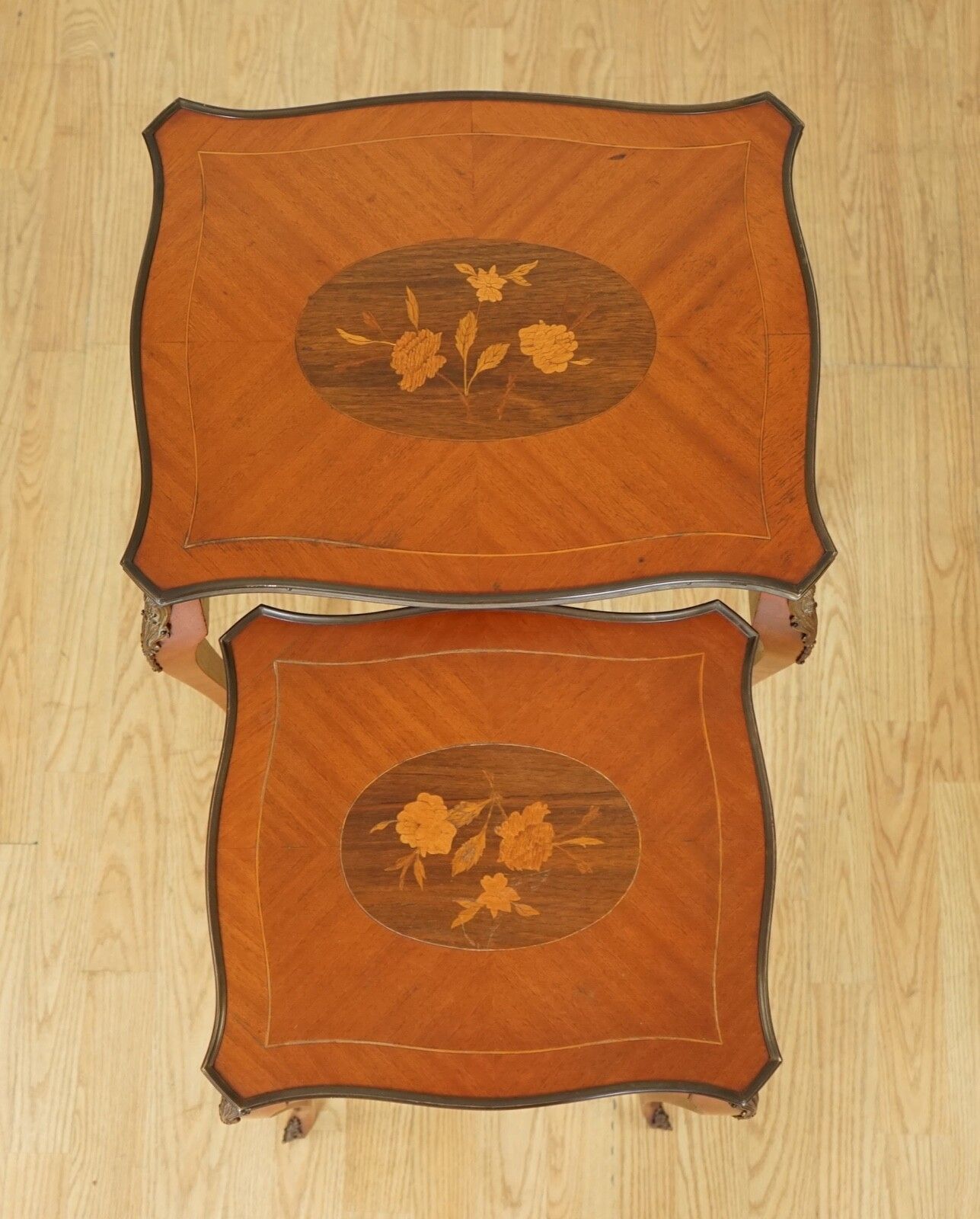 Lovely Vintage French Inlaid Parquetry Set Of 2 Nesting Tables photo vintage