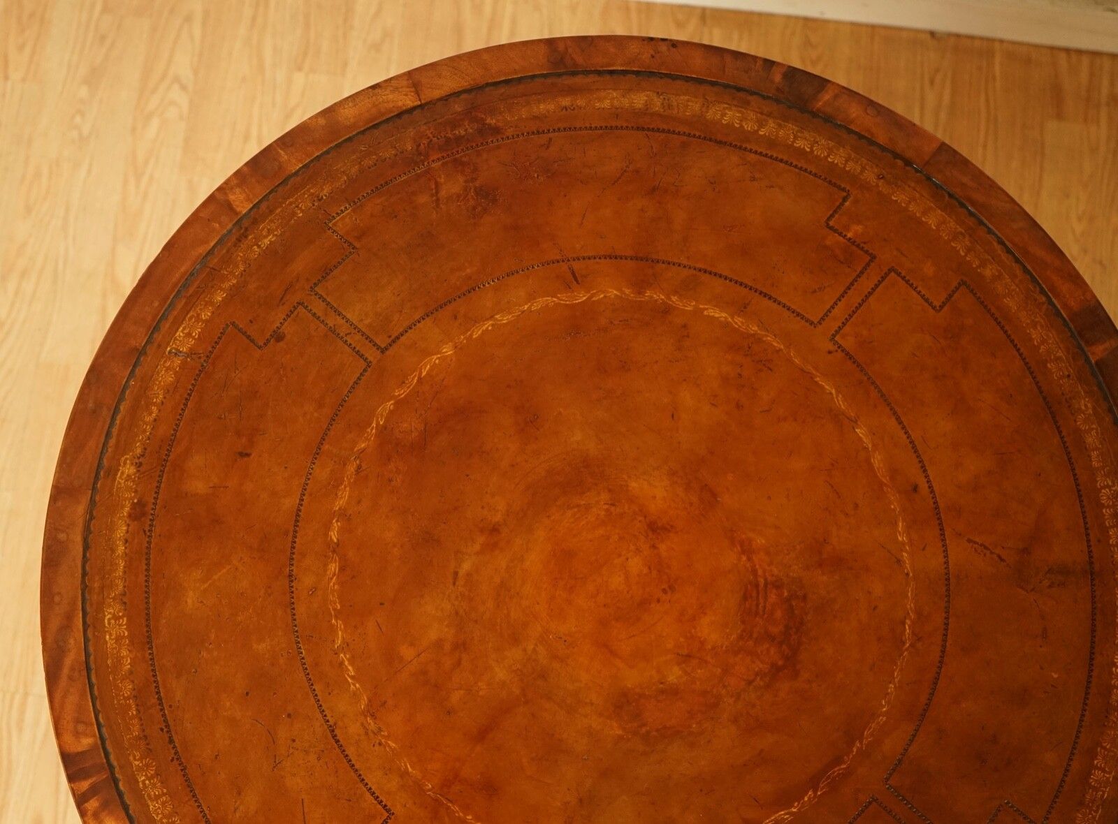 Regency Style Revolving Bookcase Drum Table Hand Dyed Whiskey Brown photo 1850.0