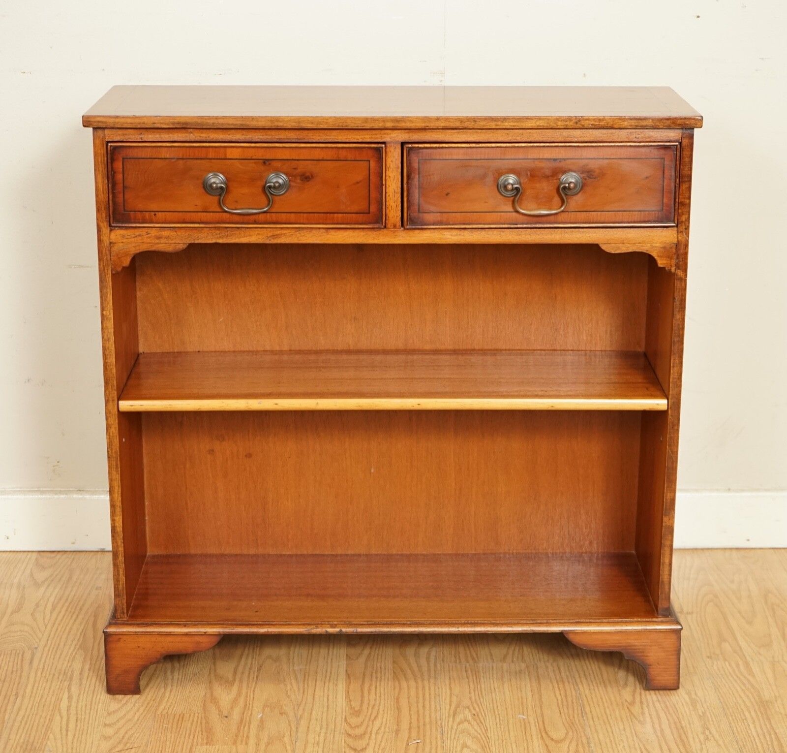 Vintage Yew Wood Dwarf Open Libary Bookcase Cabinet photo for sale