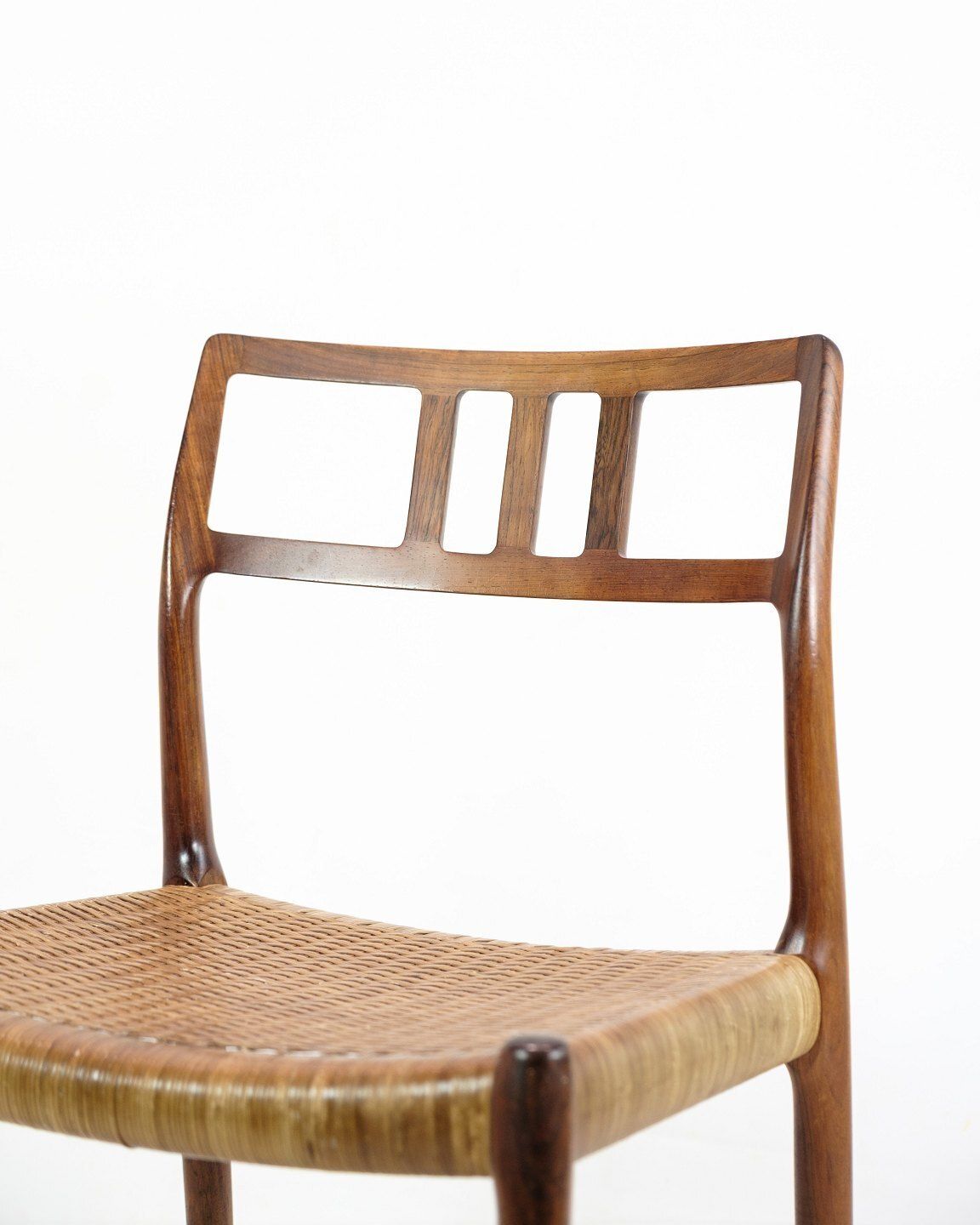 Set Of 4 Dining Chairs Model 79 In Rosewood & Plank Wicker By Niels Otto Møller For Jl Møllers Furniture Factory From 1960s photo for sale