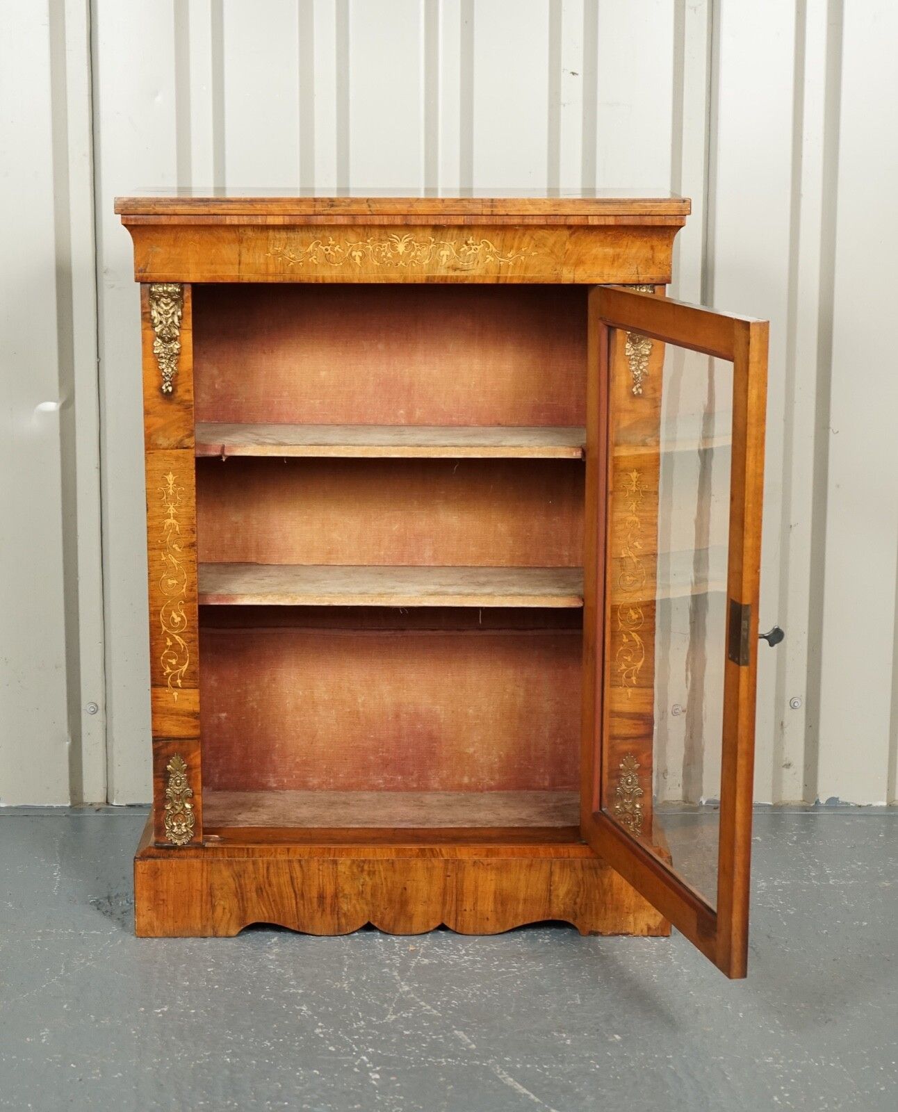 19th Century Victorian Burr Walnut Marquetry Pier Glazed Cabinet photo 850.0