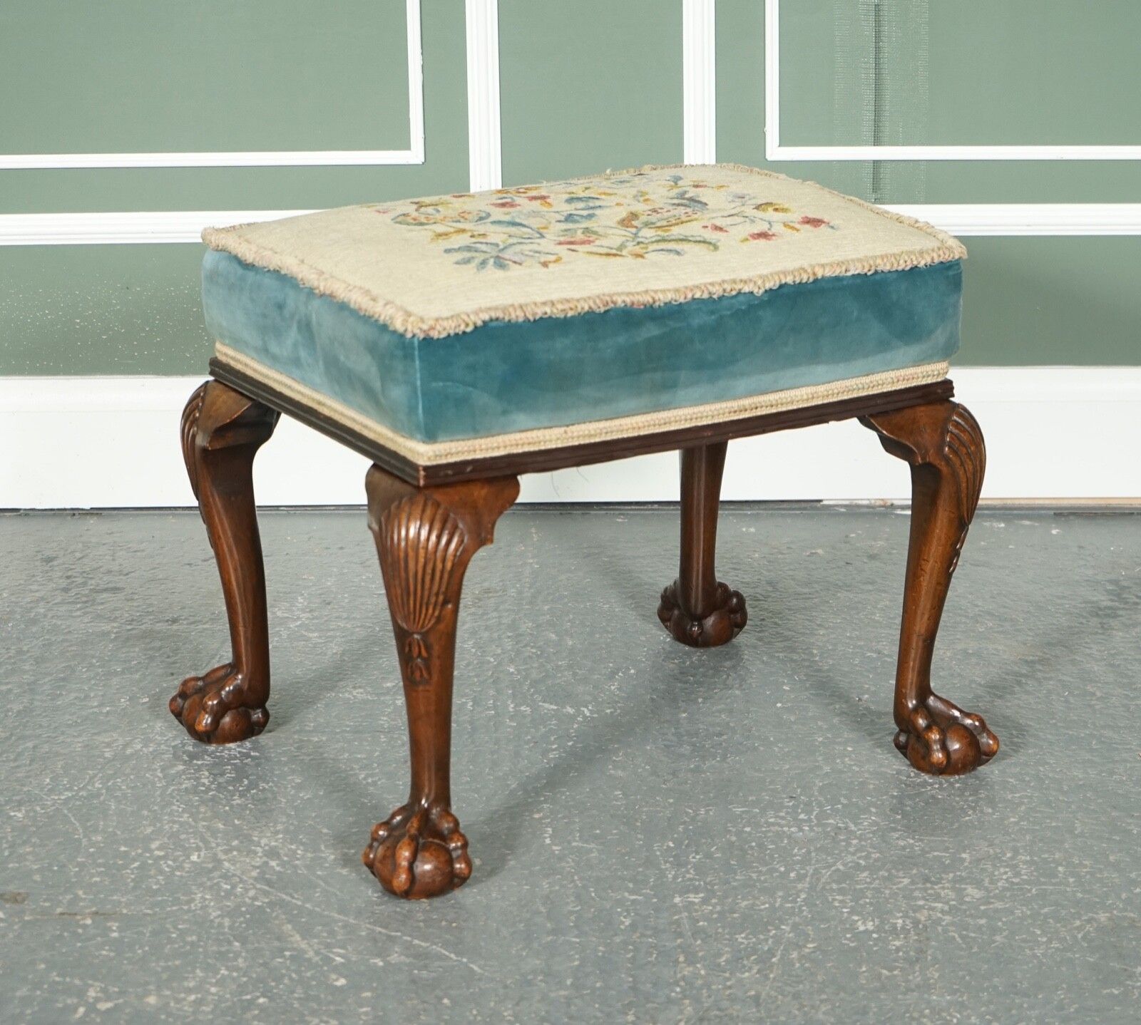 Fine Late Victorian Flower Upholstery Claw And Ball Foot Stool photo furniture