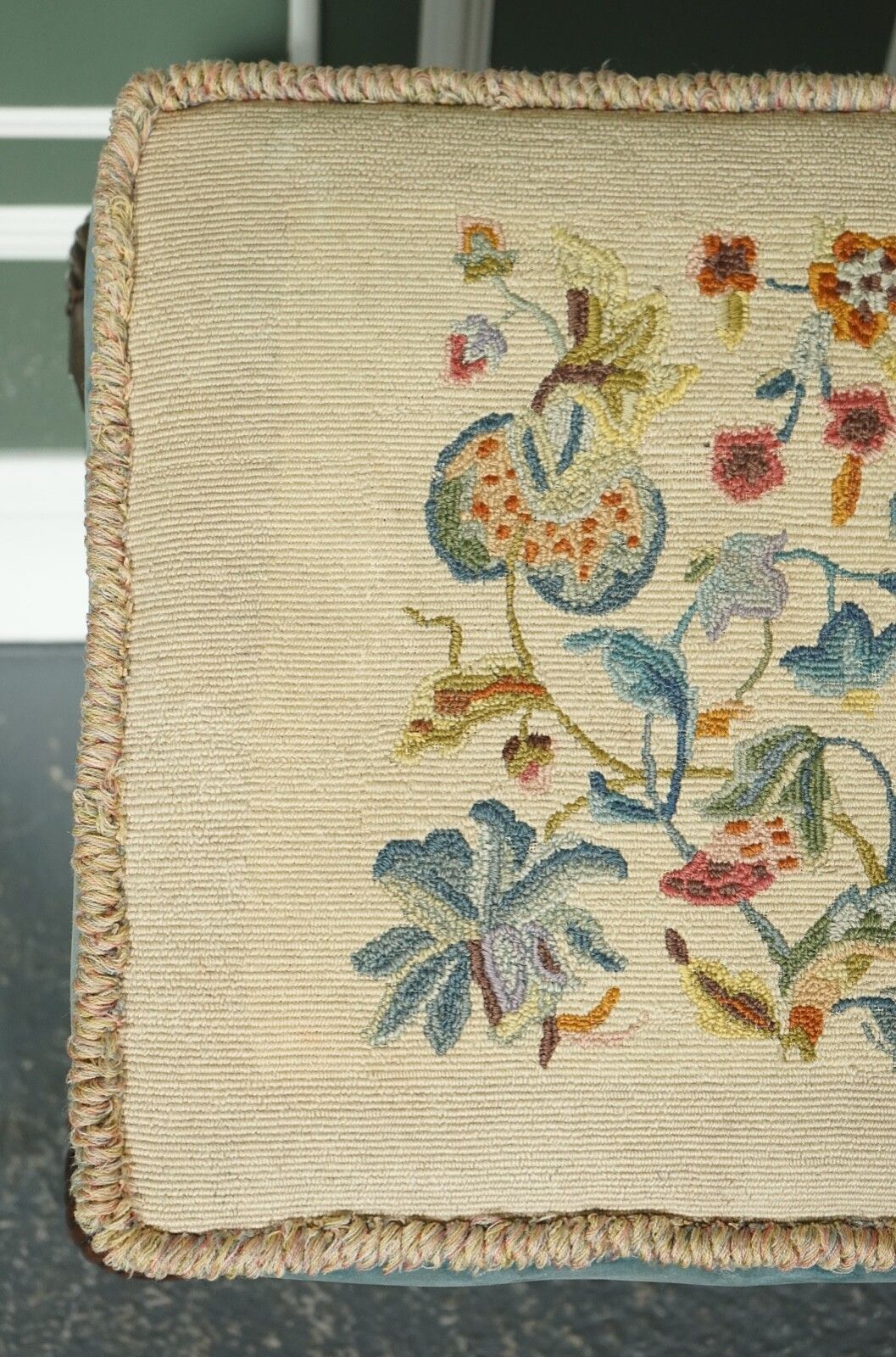 1150.0 Fine Late Victorian Flower Upholstery Claw And Ball Foot Stool photo