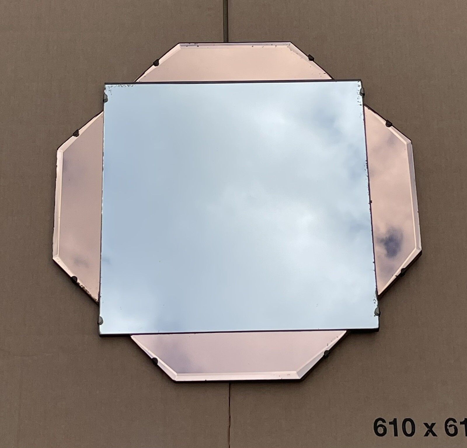 Stunning 1930's French Art Deco Amber Peach Bevelled Wall Mirror photo furniture