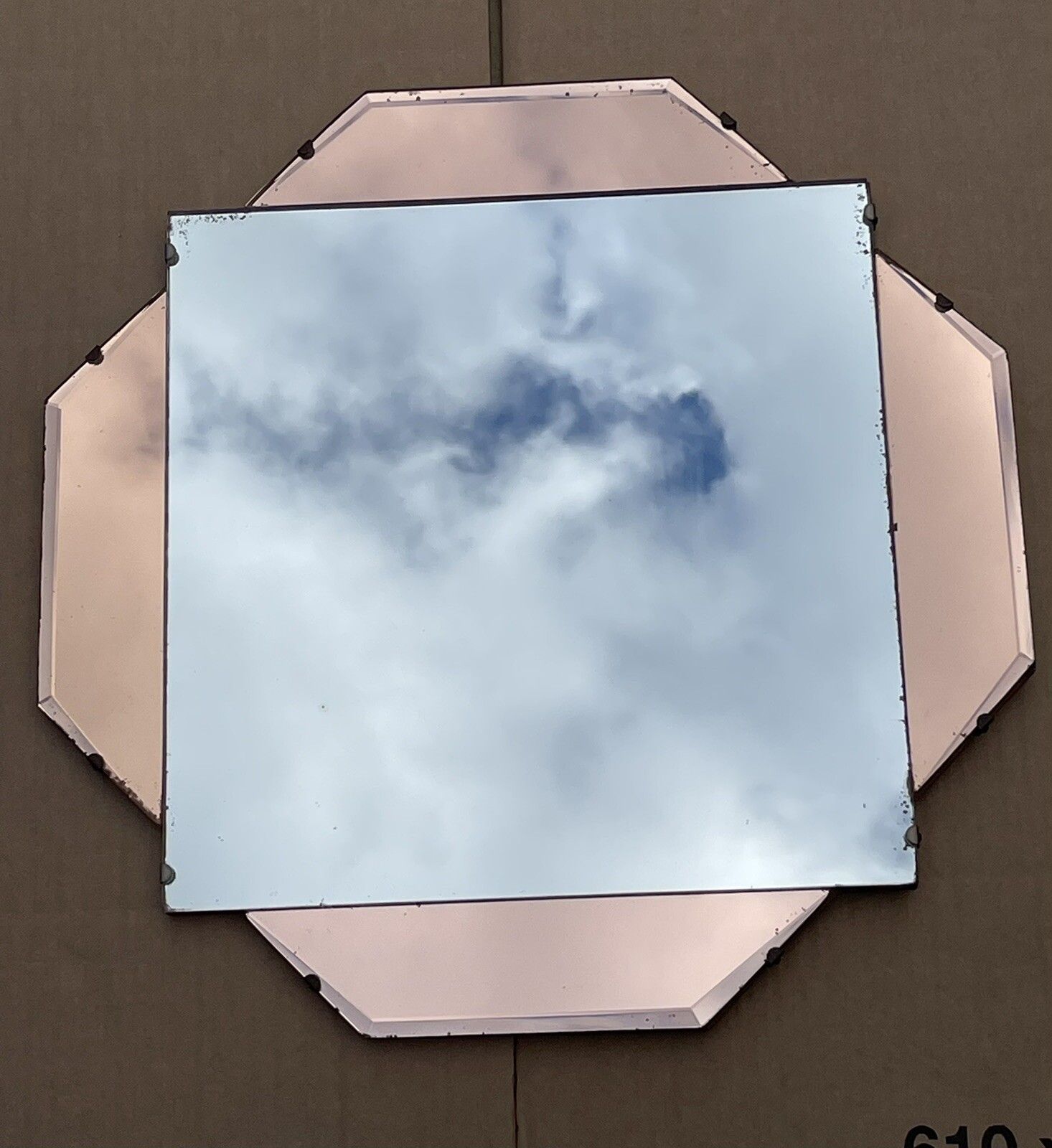 Stunning 1930's French Art Deco Amber Peach Bevelled Wall Mirror photo vintage