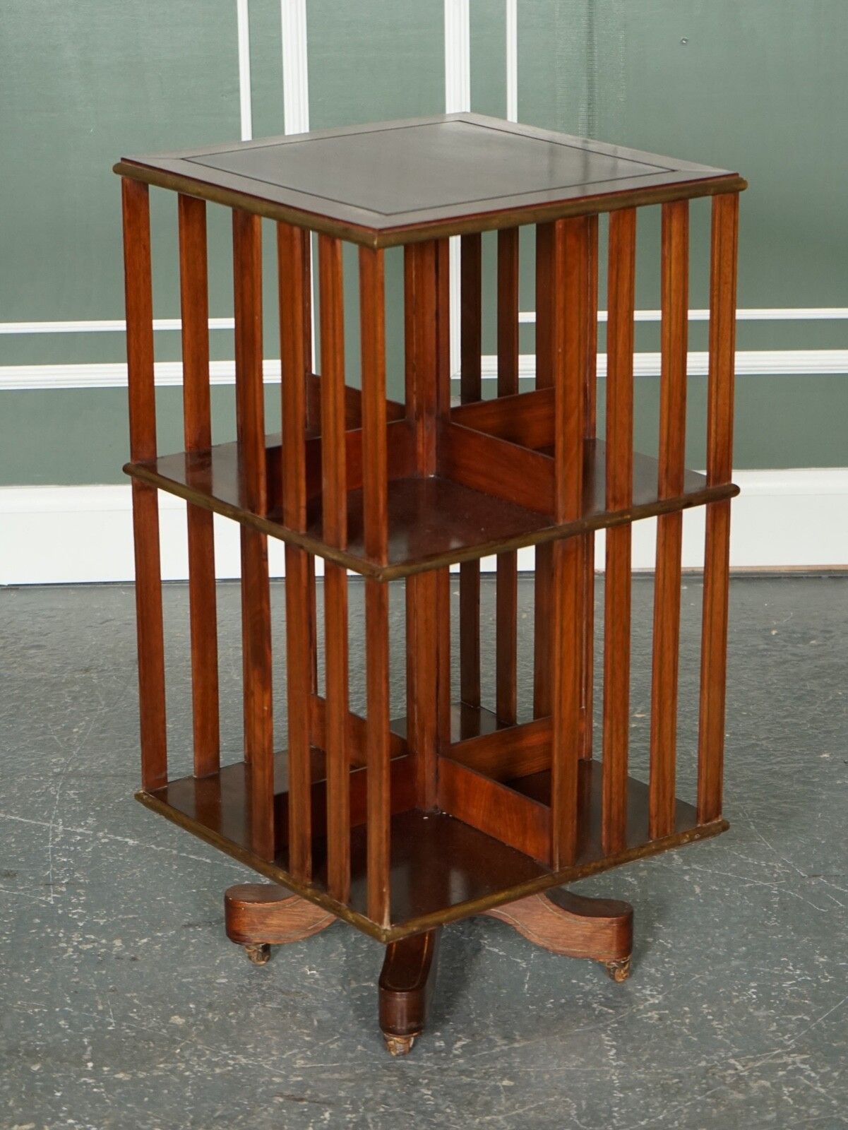 Restored French Military Campaign Brass Inlaid Revolving Bookcase photo for sale