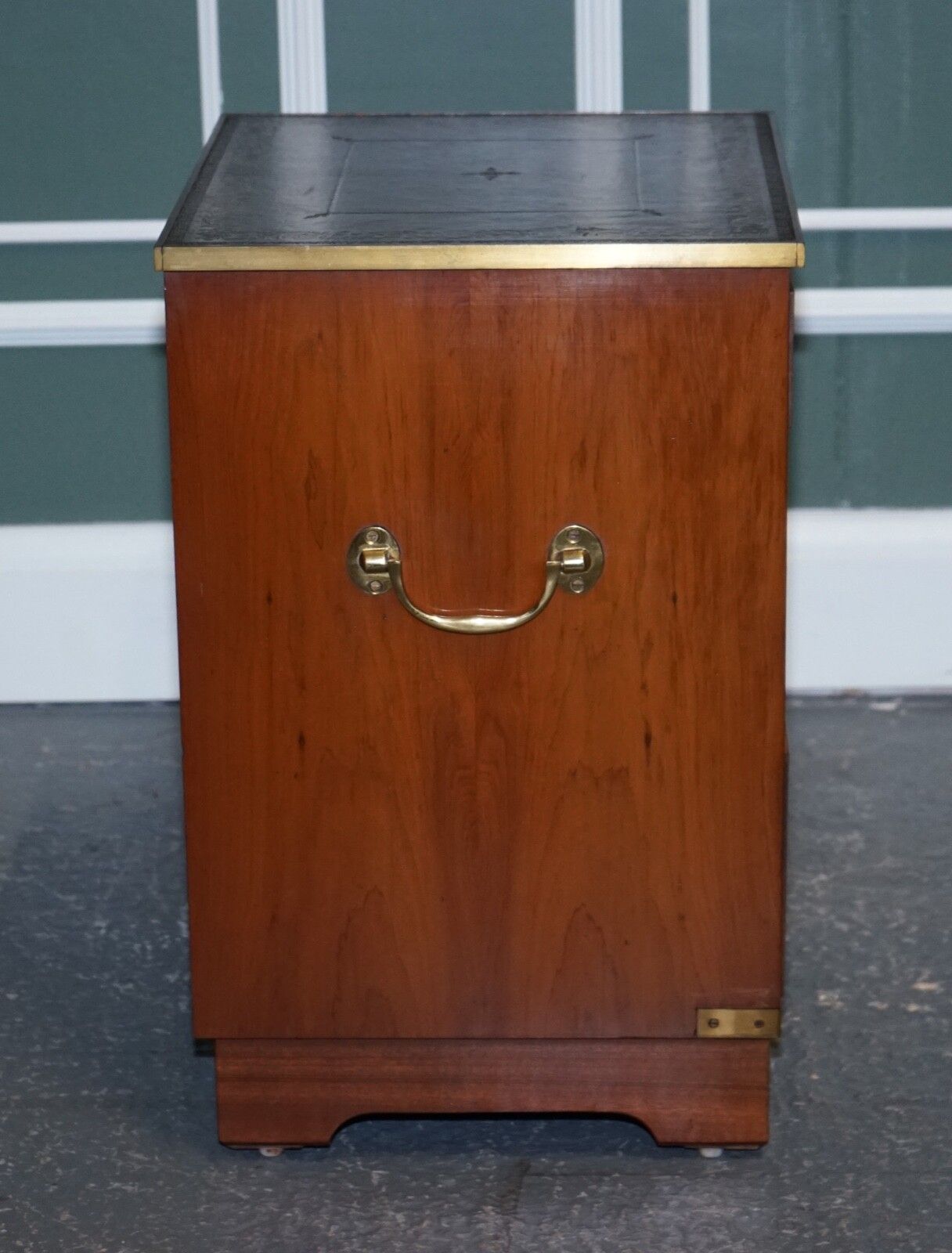 Furniture Military Campaign Bedside Nightstand End Table Green Leather Top photo