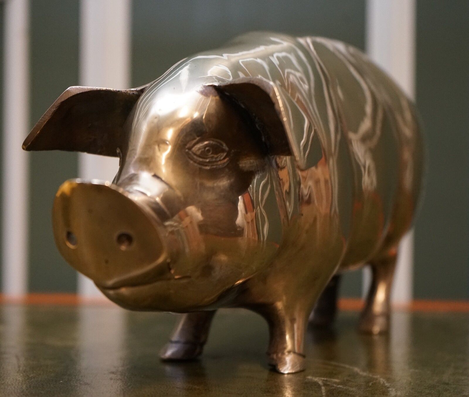 1920s Antique Decorative Brass Piggy Bank photo Home Decor
