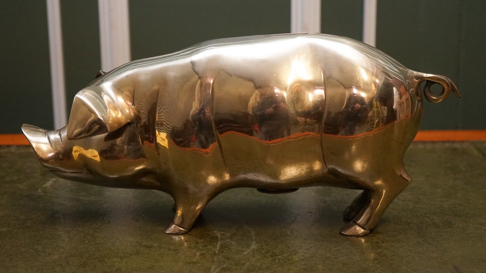 1920s Antique Decorative Brass Piggy Bank photo vinterior