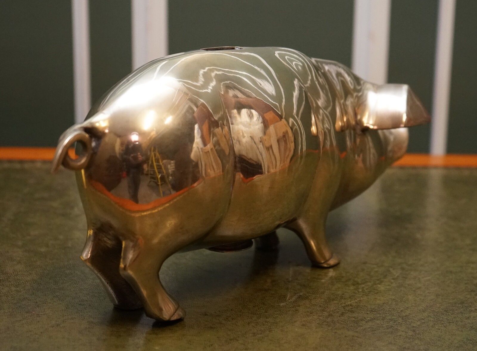 photo furniture 1920s Antique Decorative Brass Piggy Bank