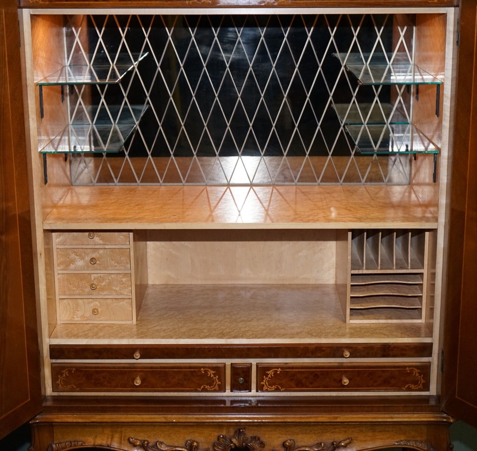 Gorgeous French Walnut Parquetry Drinks Cocktail Bar Cabinet Cupboard photo buy