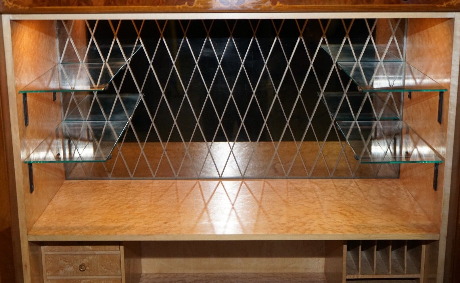 Gorgeous French Walnut Parquetry Drinks Cocktail Bar Cabinet Cupboard photo vintage