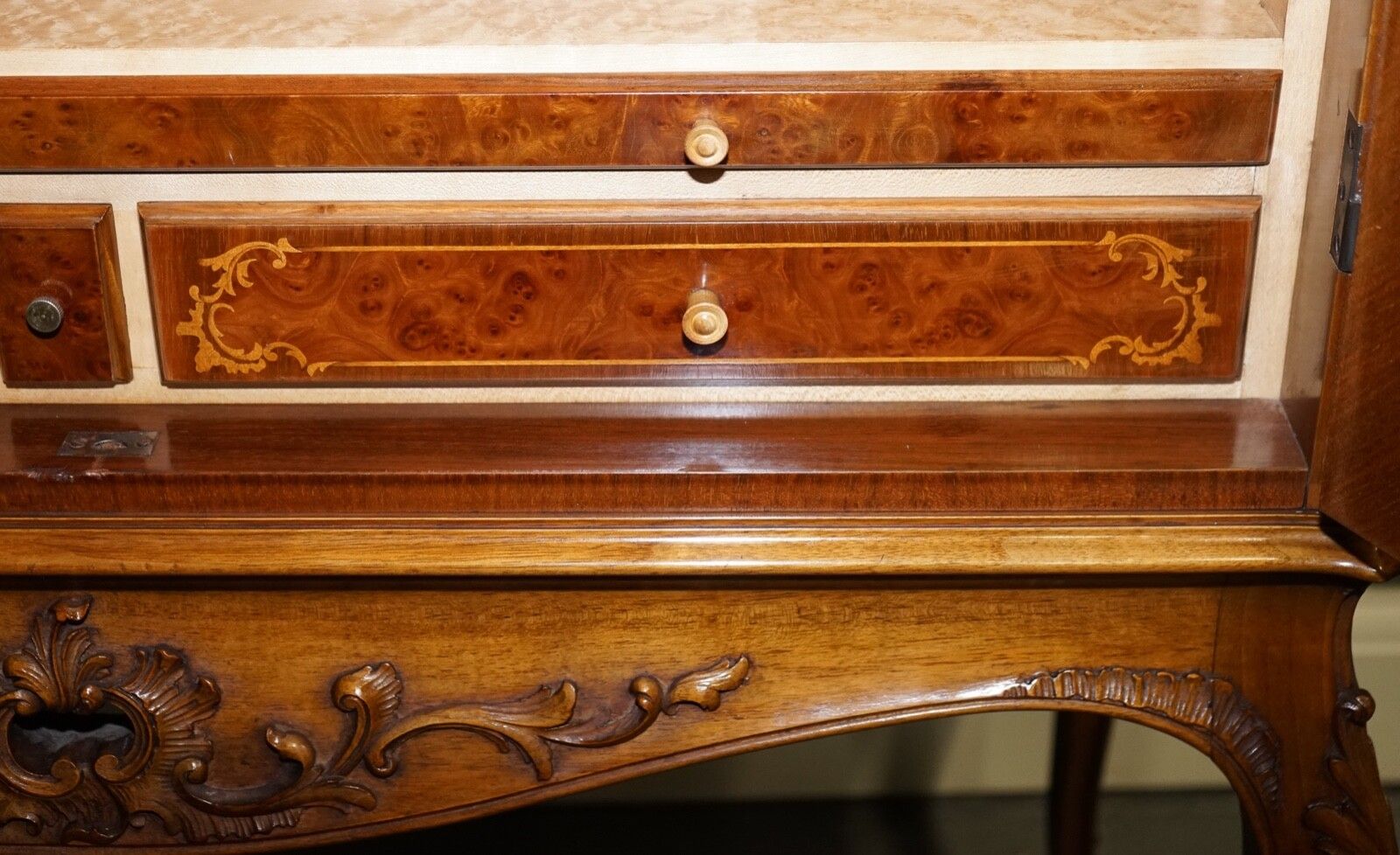 photo vintage Gorgeous French Walnut Parquetry Drinks Cocktail Bar Cabinet Cupboard