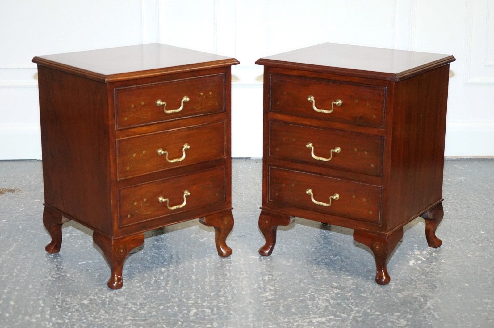 Stunning Pair Of Brass Inliad Anglo Indian Bedside Tables Nightstands photo furniture