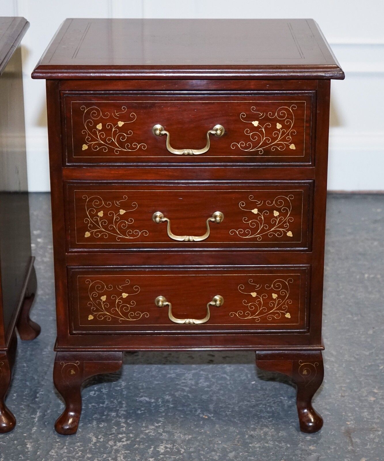 Stunning Pair Of Brass Inliad Anglo Indian Bedside Tables Nightstands photo vintage