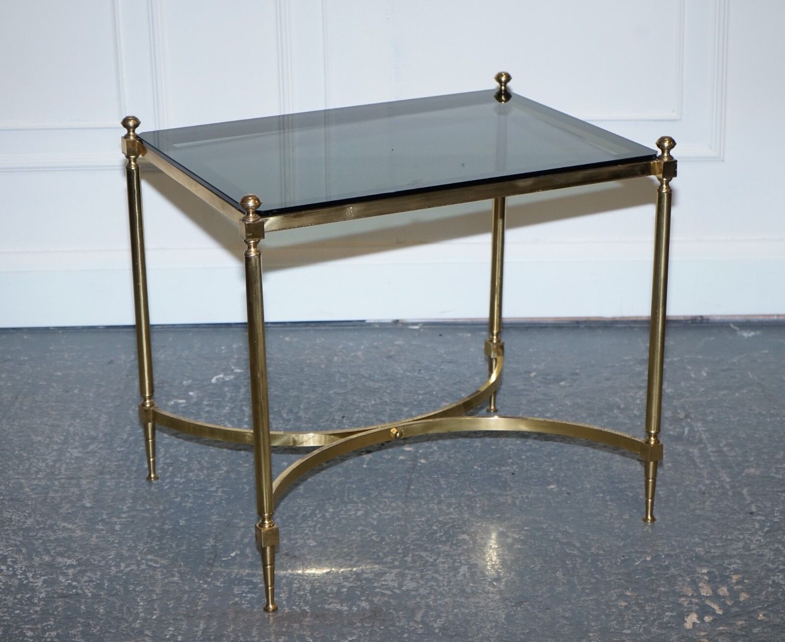 French Hollywood Regency 1960s Brass & Smoked Glass Coffee Table photo furniture