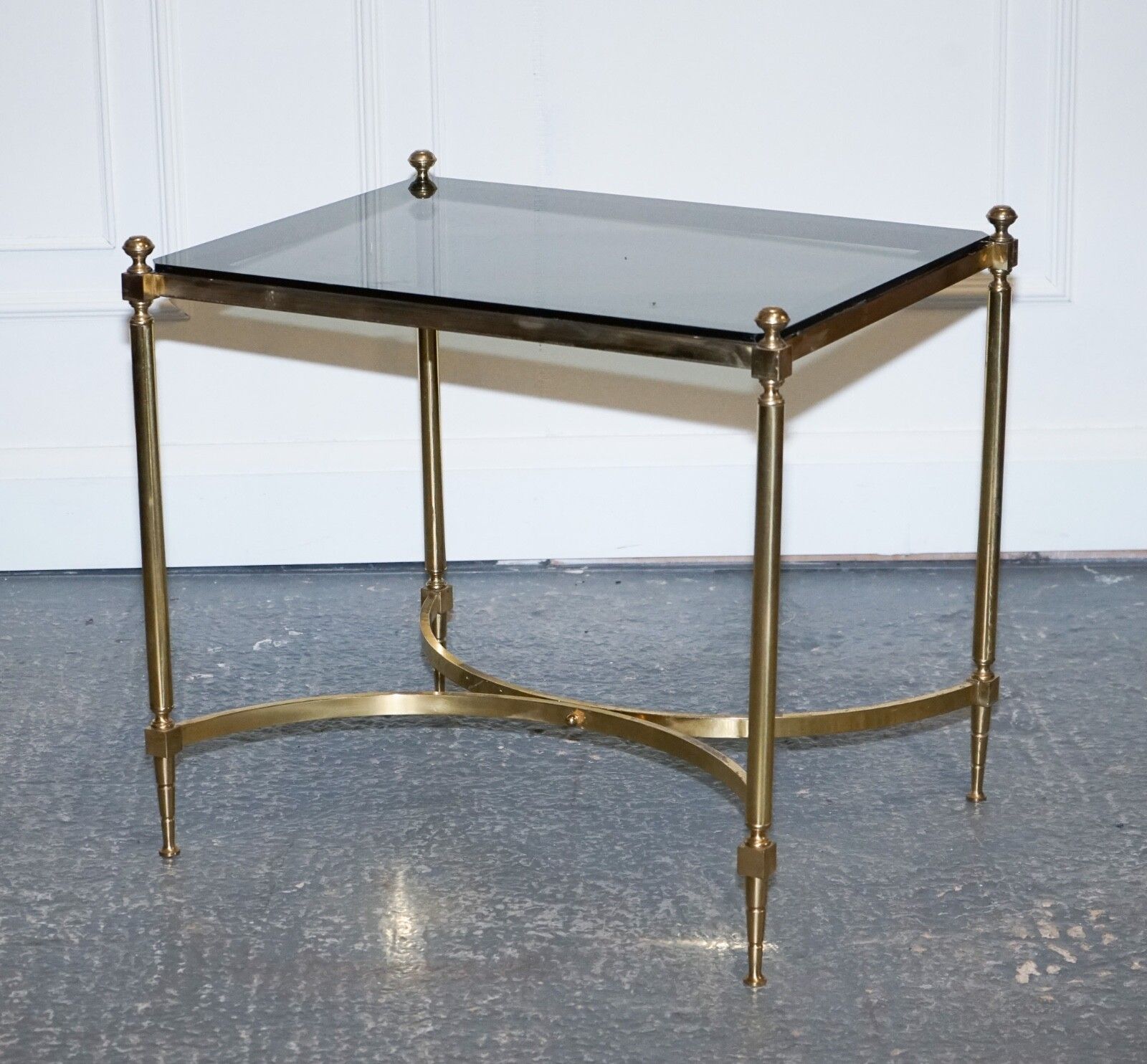 French Hollywood Regency 1960s Brass & Smoked Glass Coffee Table photo 450.0