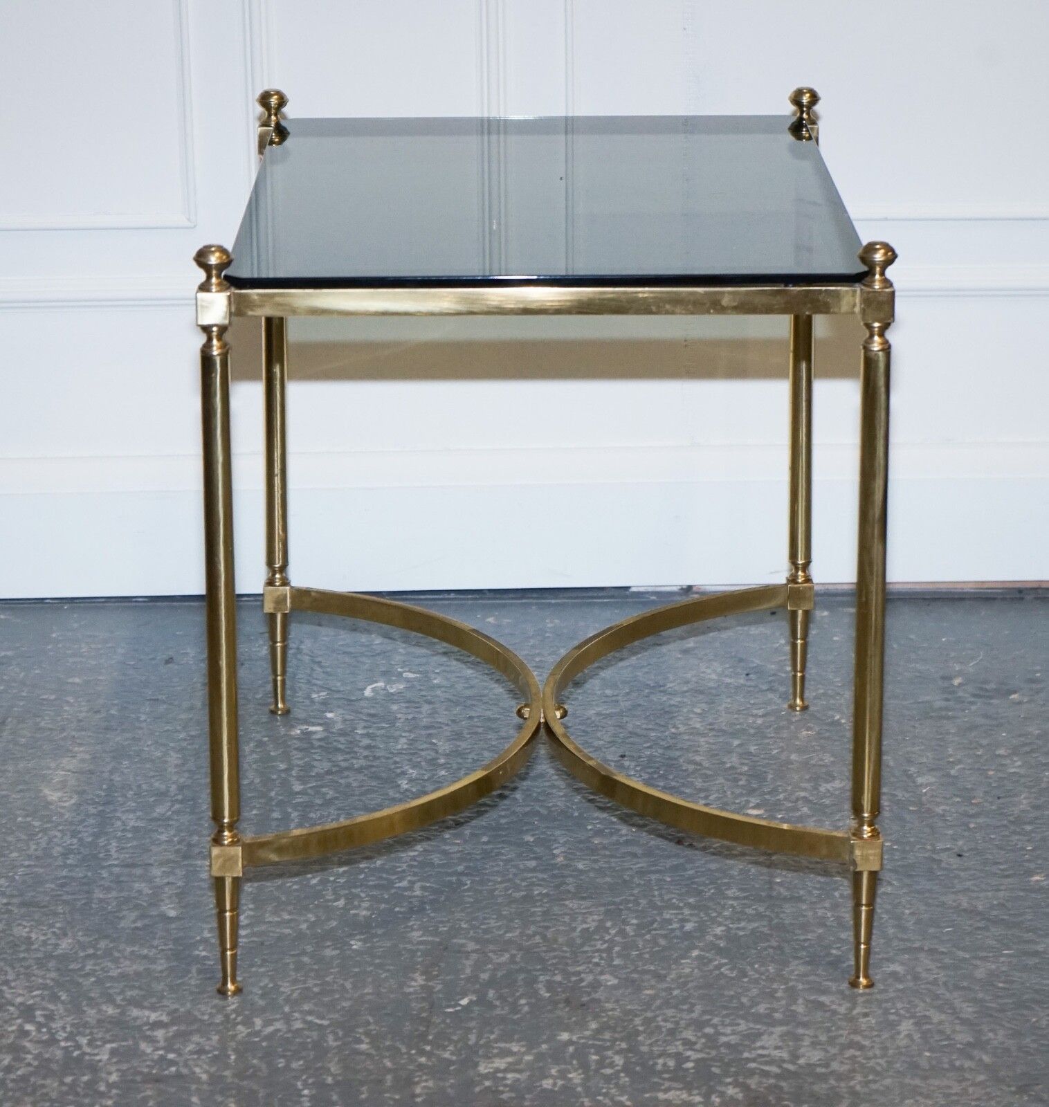 French Hollywood Regency 1960s Brass & Smoked Glass Coffee Table photo vintage