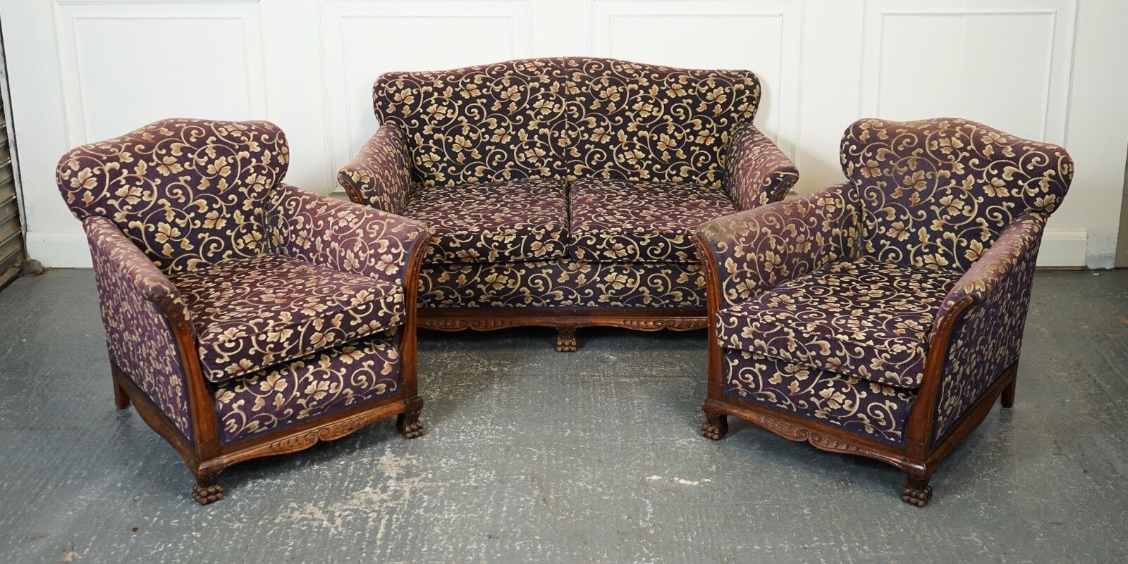 Victorian Fabric Bergere Suite Sofa And Two Armchairs Upholstery Project J1 photo furniture