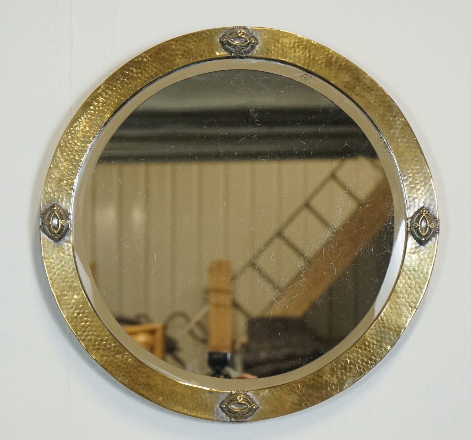 Arts & Crafts Libertys Of London Hammered Brass Wall Mirror Circa 1910 photo furniture