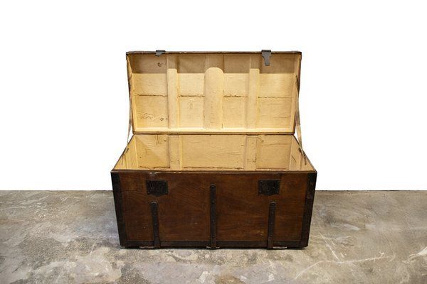Chest In Walnut With Iron Reinforcements And Carrying Handles From Metzger, Italy, Early 1900s photo Furniture