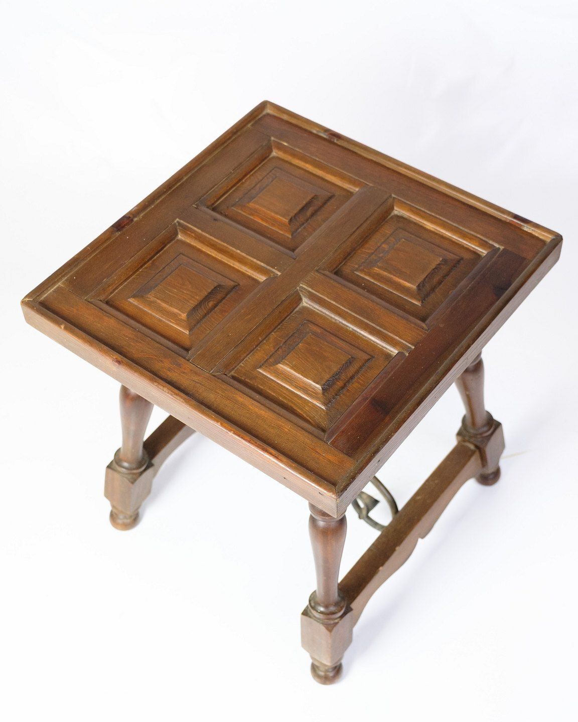 Side Table In Dark Wood & Turned Legs With Metal Struts From 1930s photo furniture