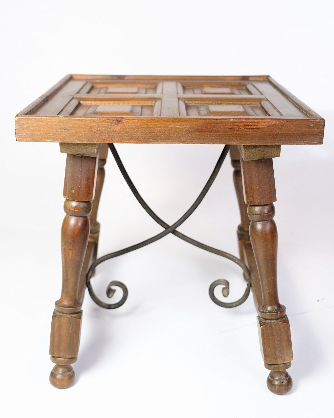Side Table In Dark Wood & Turned Legs With Metal Struts From 1930s photo Furniture