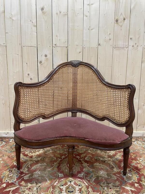 Banquette En Encoignure époque Louis XVI En Cannage photo vintage
